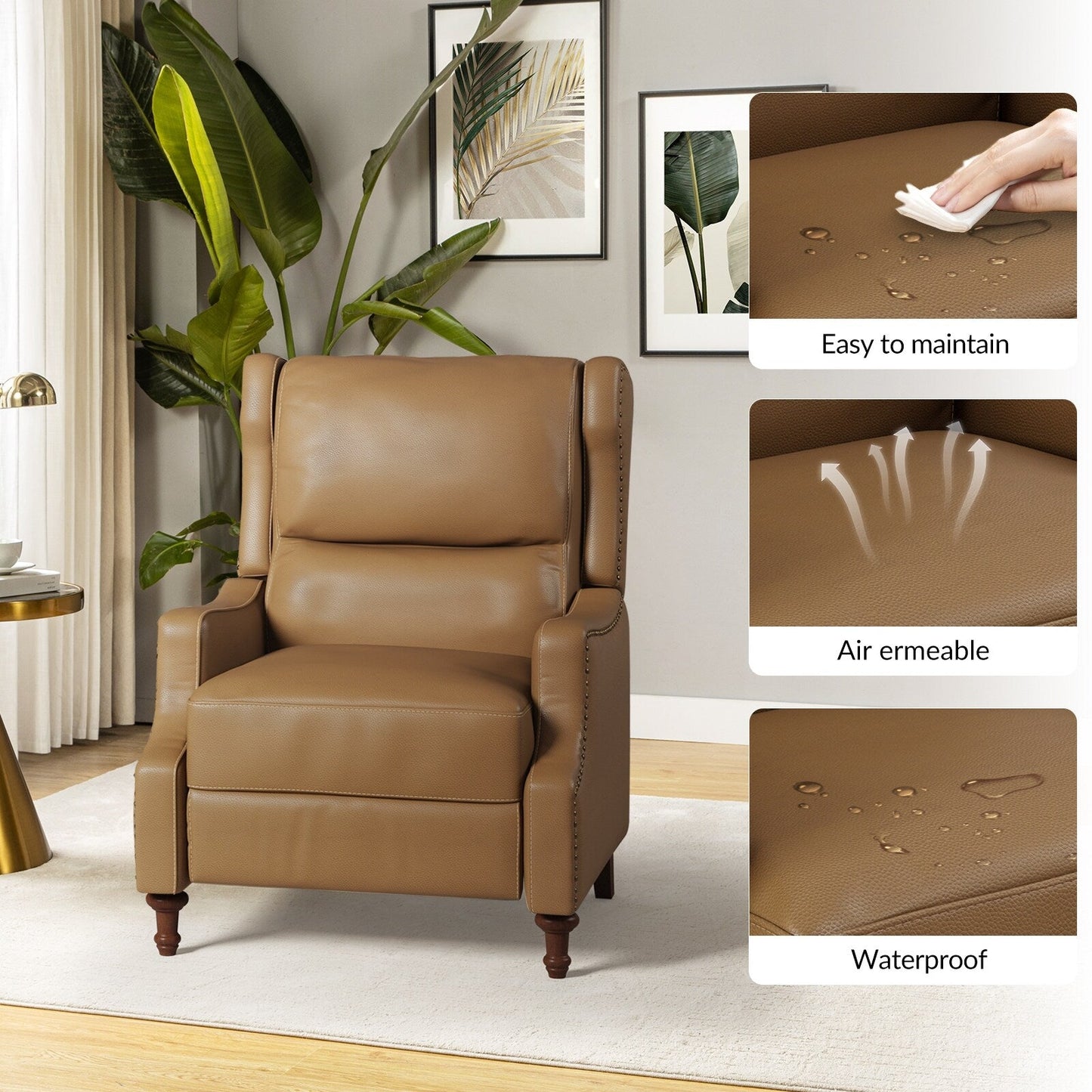 Fauteuil inclinable Florens en cuir véritable avec garnitures cloutées par HULALA HOME