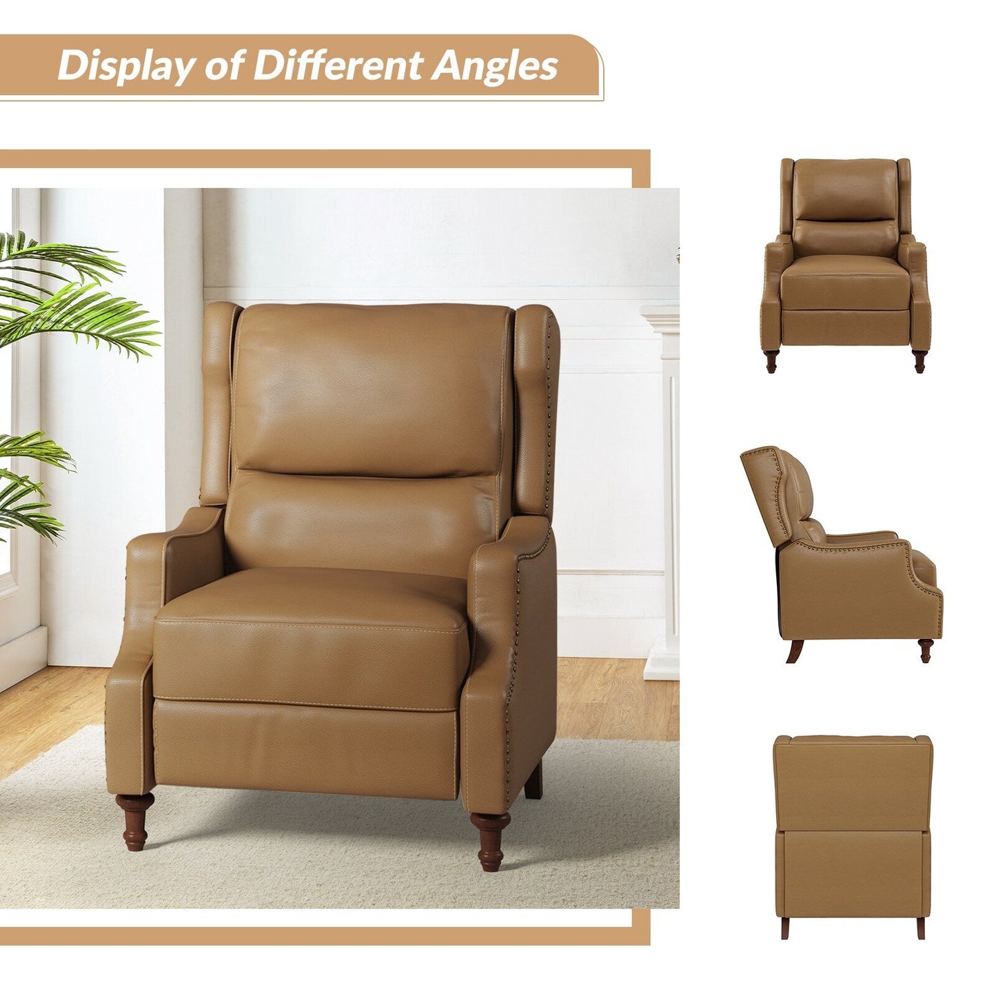 Fauteuil inclinable Florens en cuir véritable avec garnitures cloutées par HULALA HOME