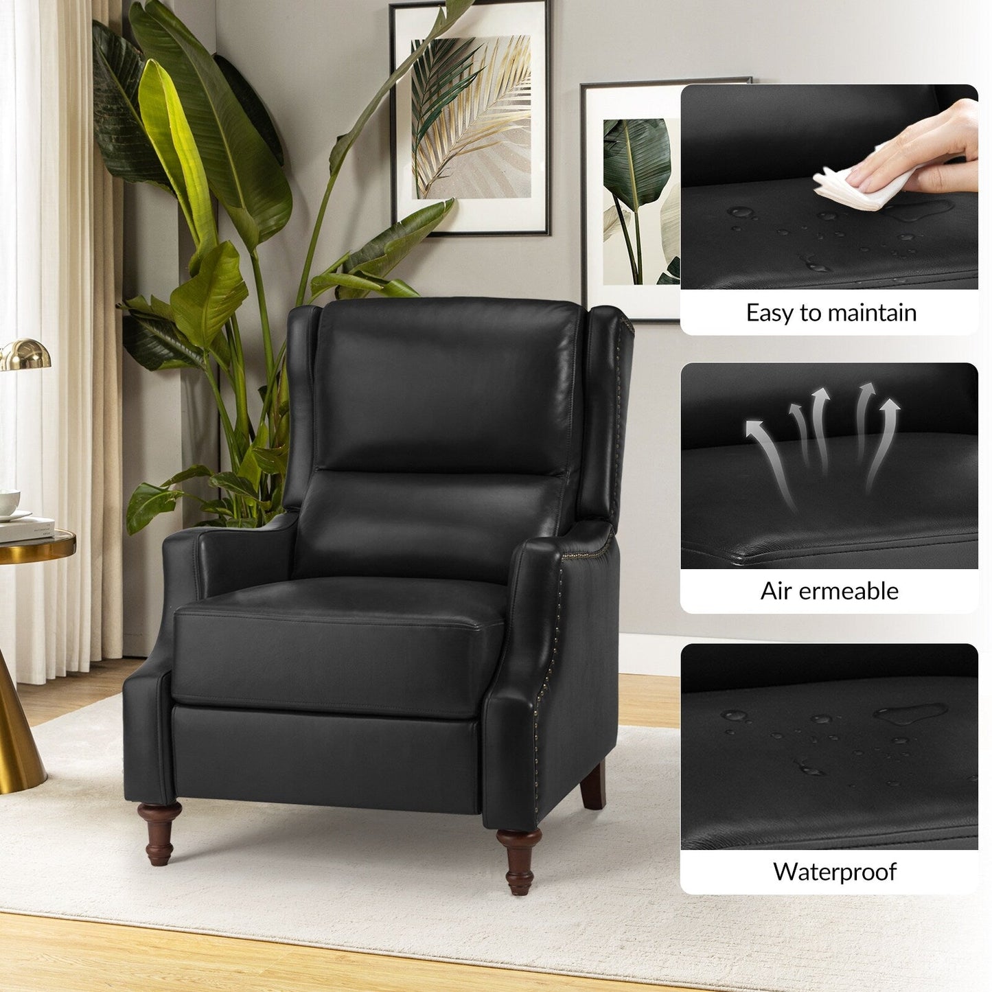 Fauteuil inclinable Florens en cuir véritable avec garnitures cloutées par HULALA HOME