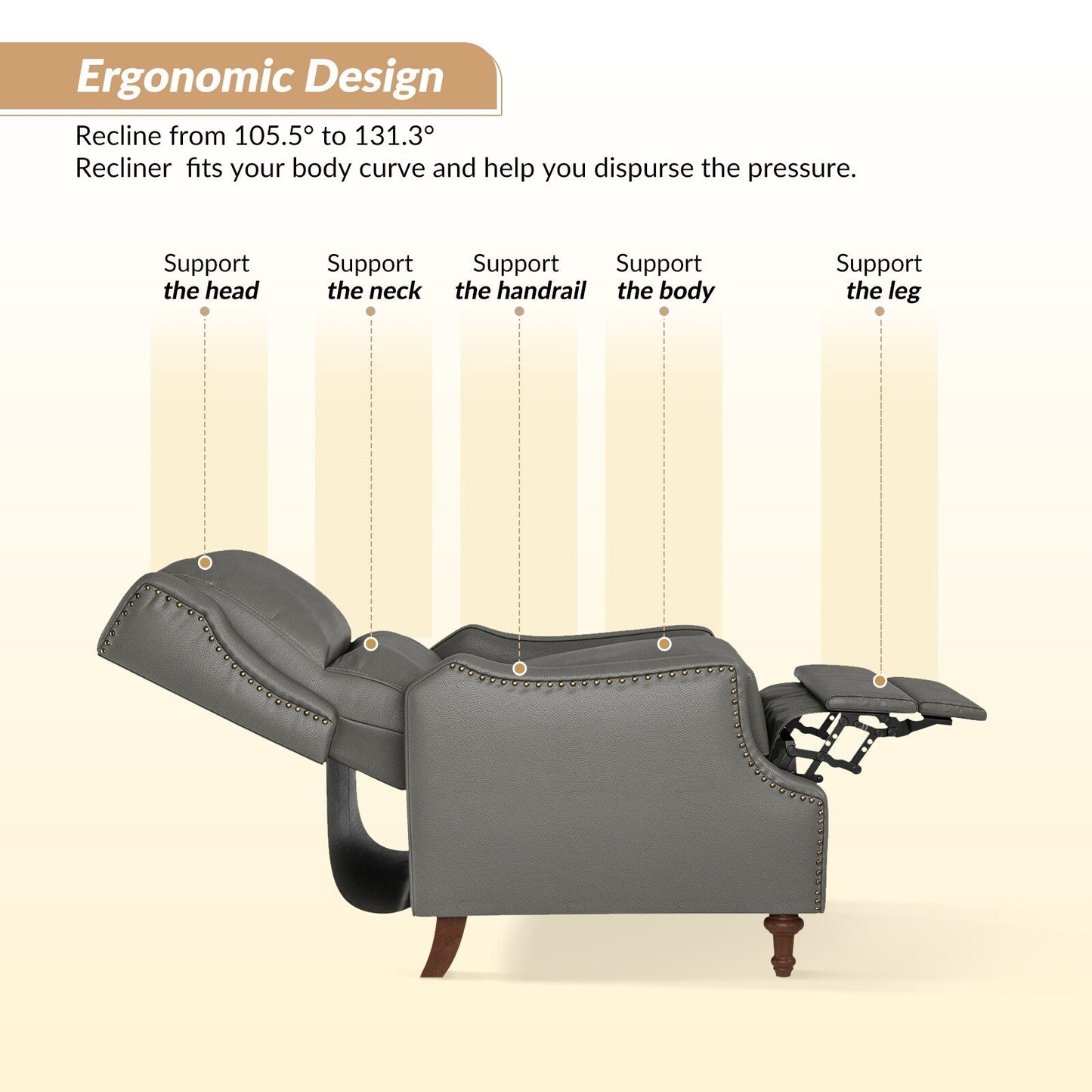 Fauteuil inclinable Florens en cuir véritable avec garnitures cloutées par HULALA HOME