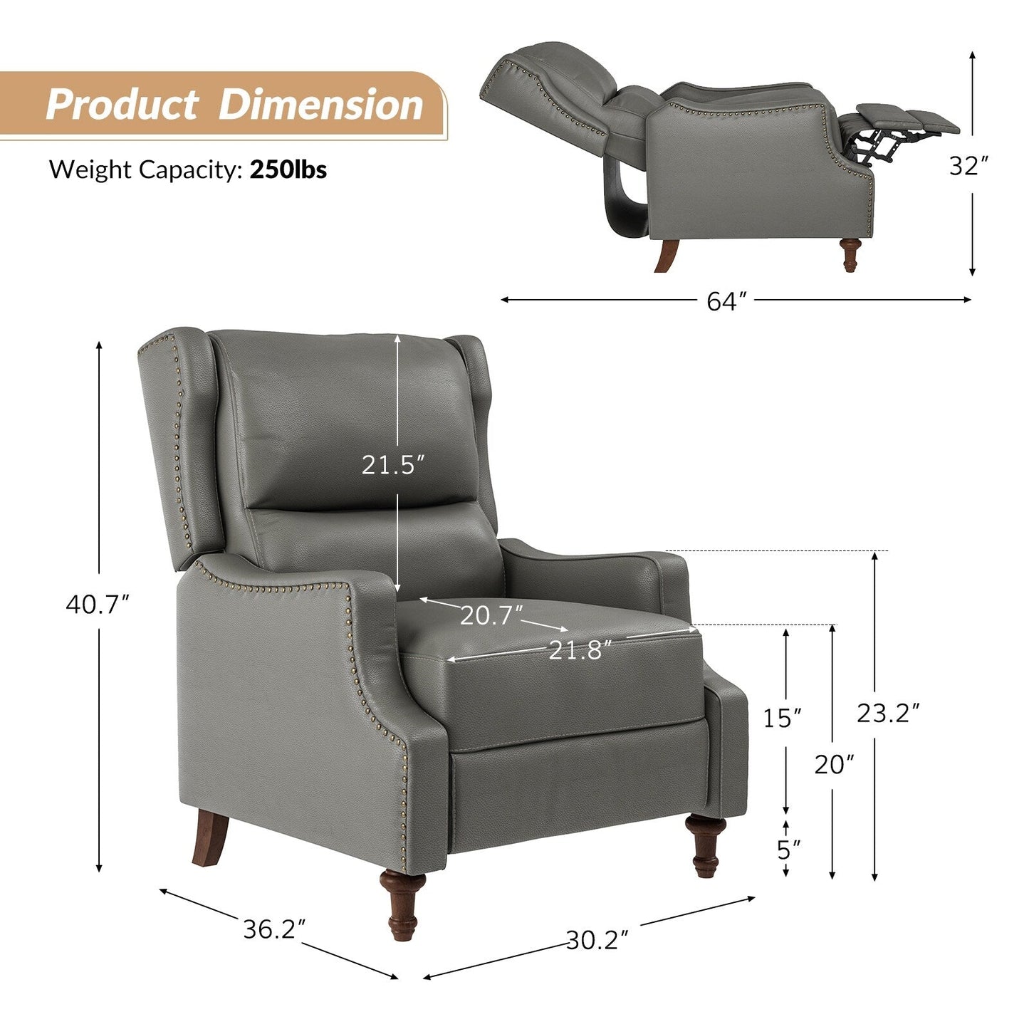 Fauteuil inclinable Florens en cuir véritable avec garnitures cloutées par HULALA HOME