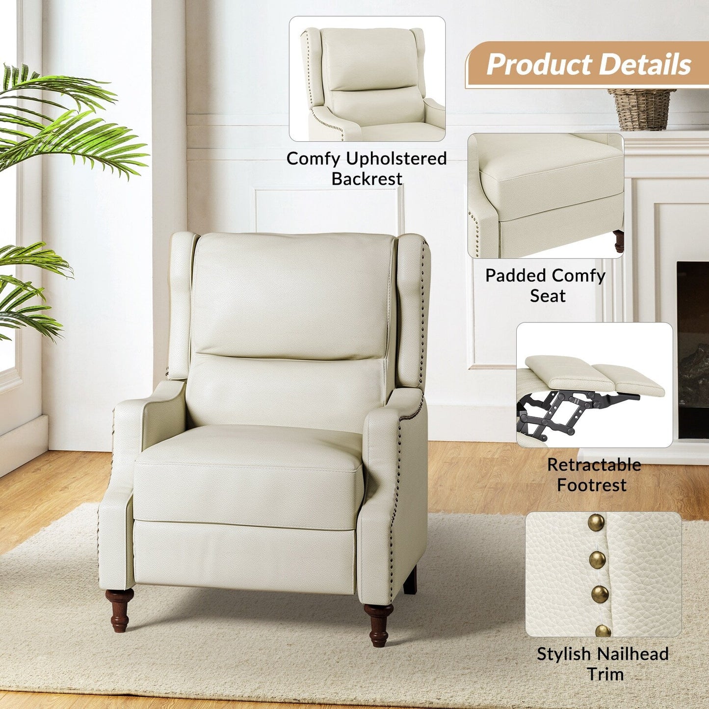 Fauteuil inclinable Florens en cuir véritable avec garnitures cloutées par HULALA HOME