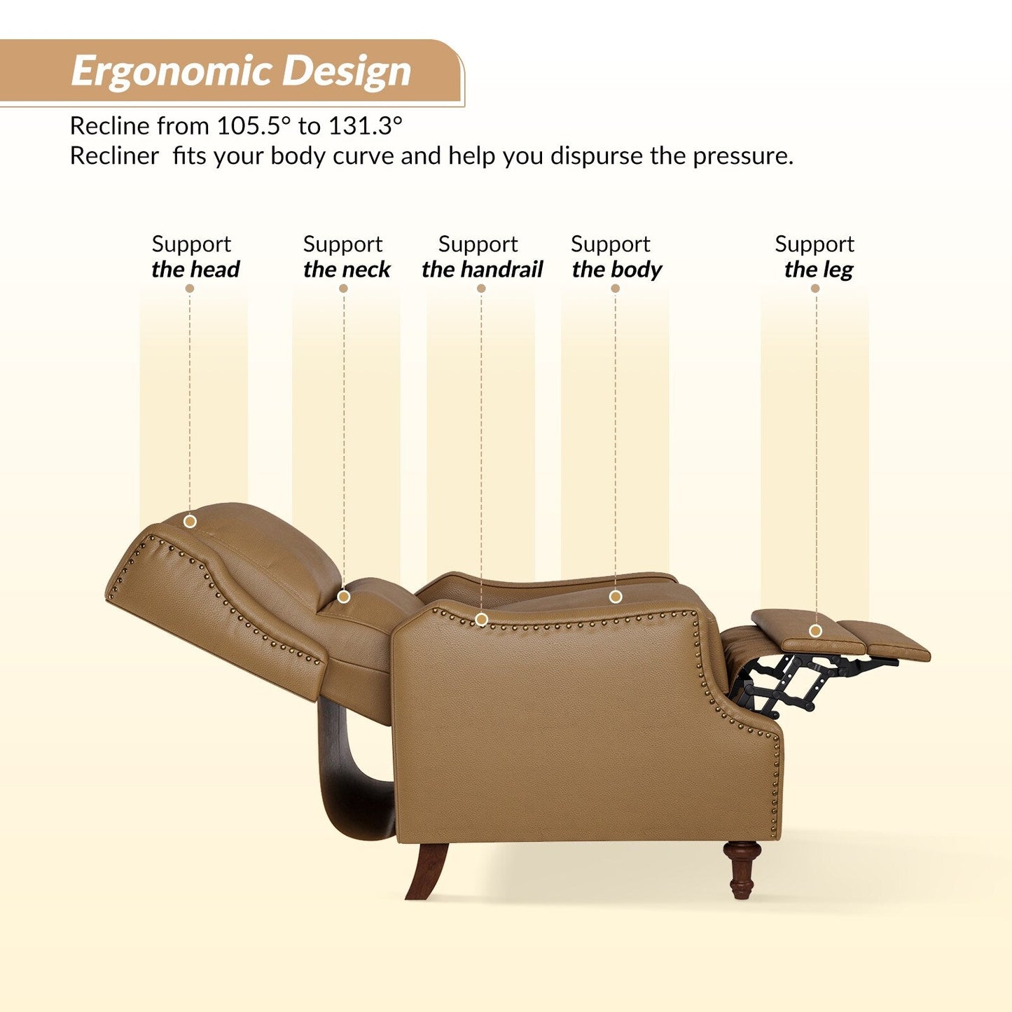 Fauteuil inclinable Florens en cuir véritable avec garnitures cloutées par HULALA HOME