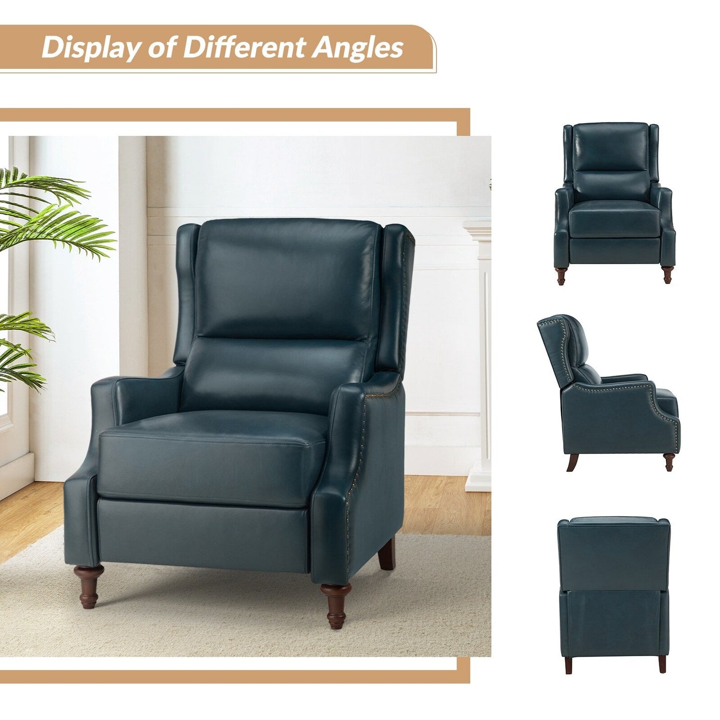 Fauteuil inclinable Florens en cuir véritable avec garnitures cloutées par HULALA HOME