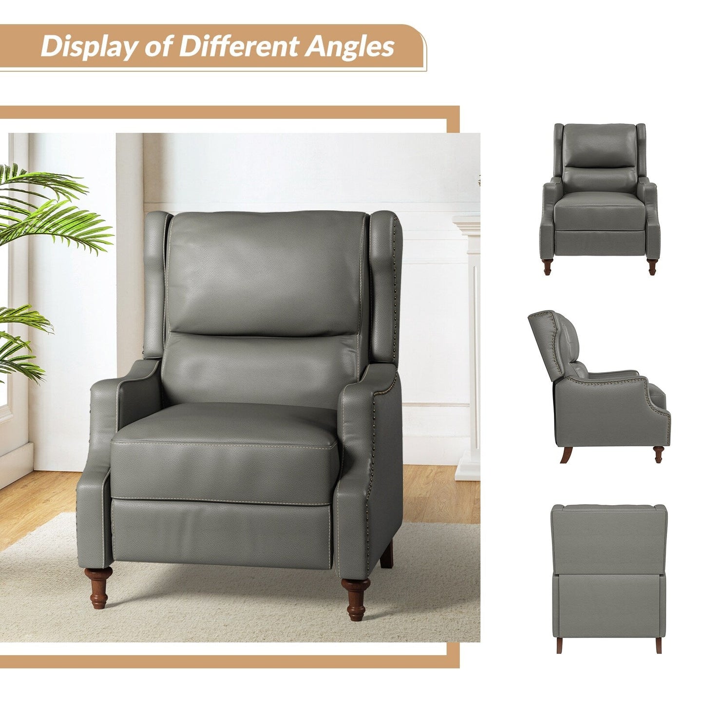 Fauteuil inclinable Florens en cuir véritable avec garnitures cloutées par HULALA HOME