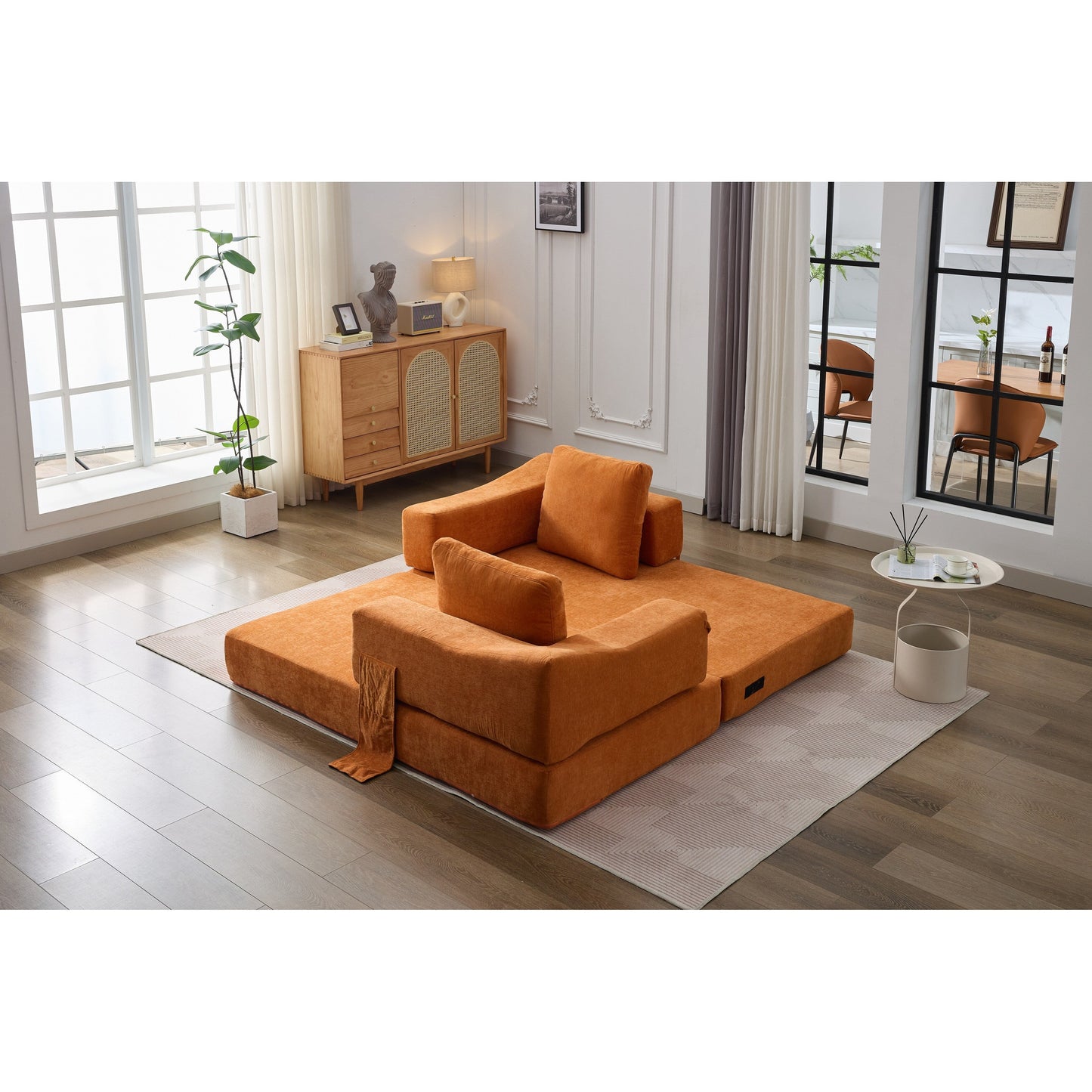 Canapé-lit convertible et canapé de sol avec dossier amovible, tissu chenille, idéal pour le salon ou la chambre.