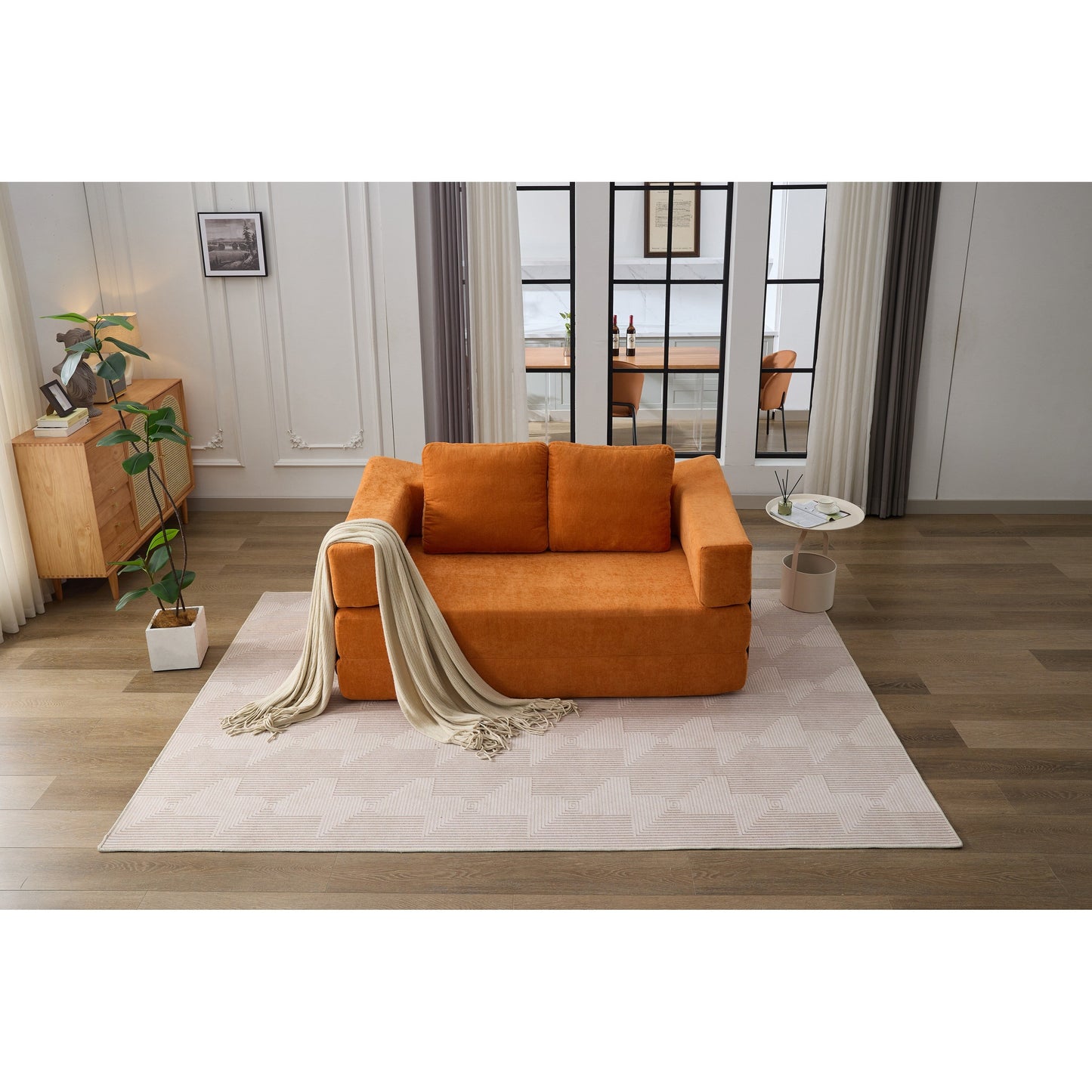 Canapé-lit convertible et canapé de sol avec dossier amovible, tissu chenille, idéal pour le salon ou la chambre.