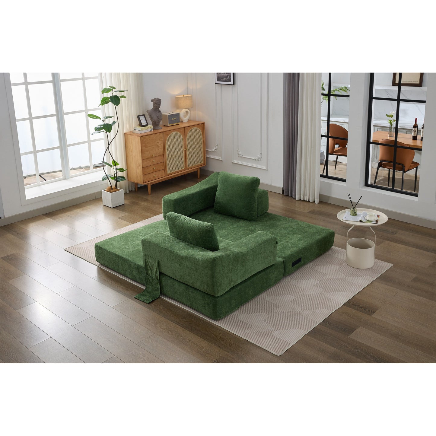 Canapé-lit convertible et canapé de sol avec dossier amovible, tissu chenille, idéal pour le salon ou la chambre.