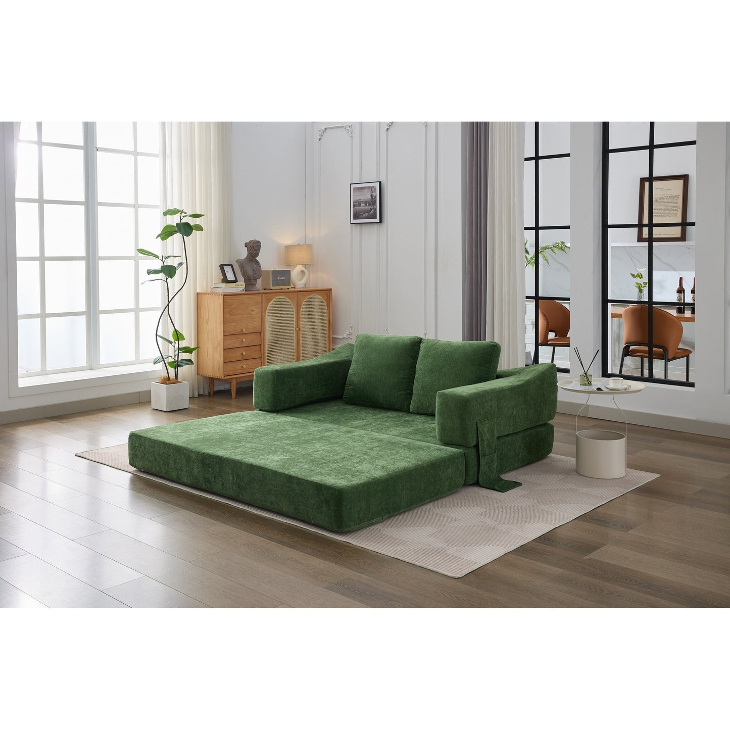 Canapé-lit convertible et canapé de sol avec dossier amovible, tissu chenille, idéal pour le salon ou la chambre.