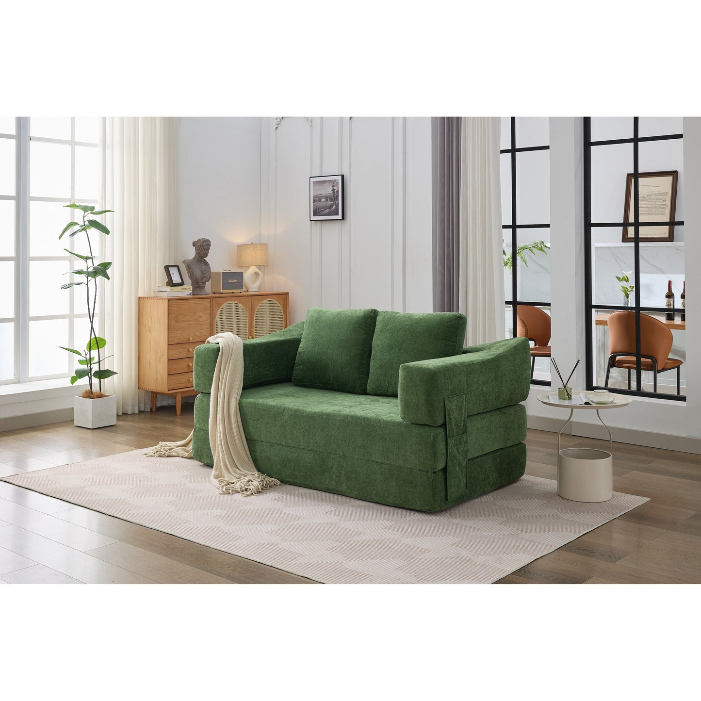 Canapé-lit convertible et canapé de sol avec dossier amovible, tissu chenille, idéal pour le salon ou la chambre.