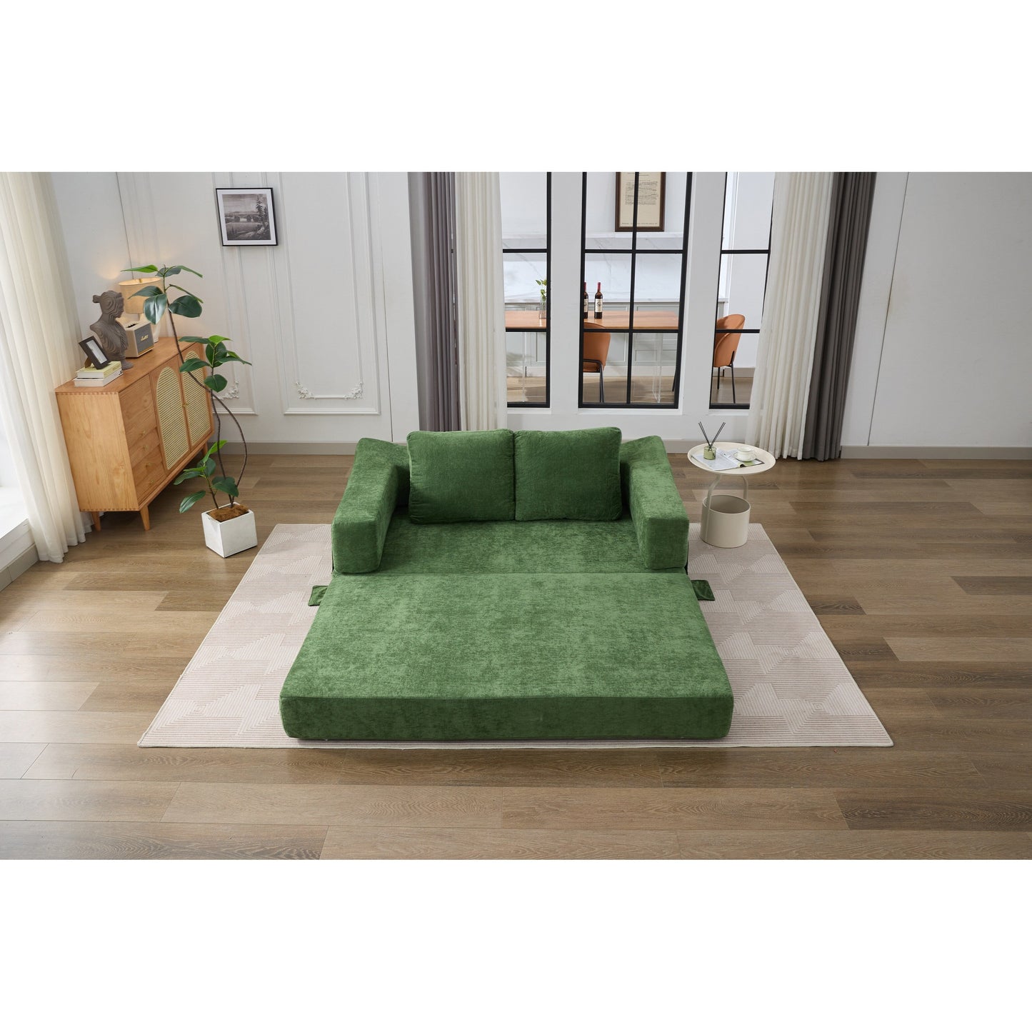 Canapé-lit convertible et canapé de sol avec dossier amovible, tissu chenille, idéal pour le salon ou la chambre.