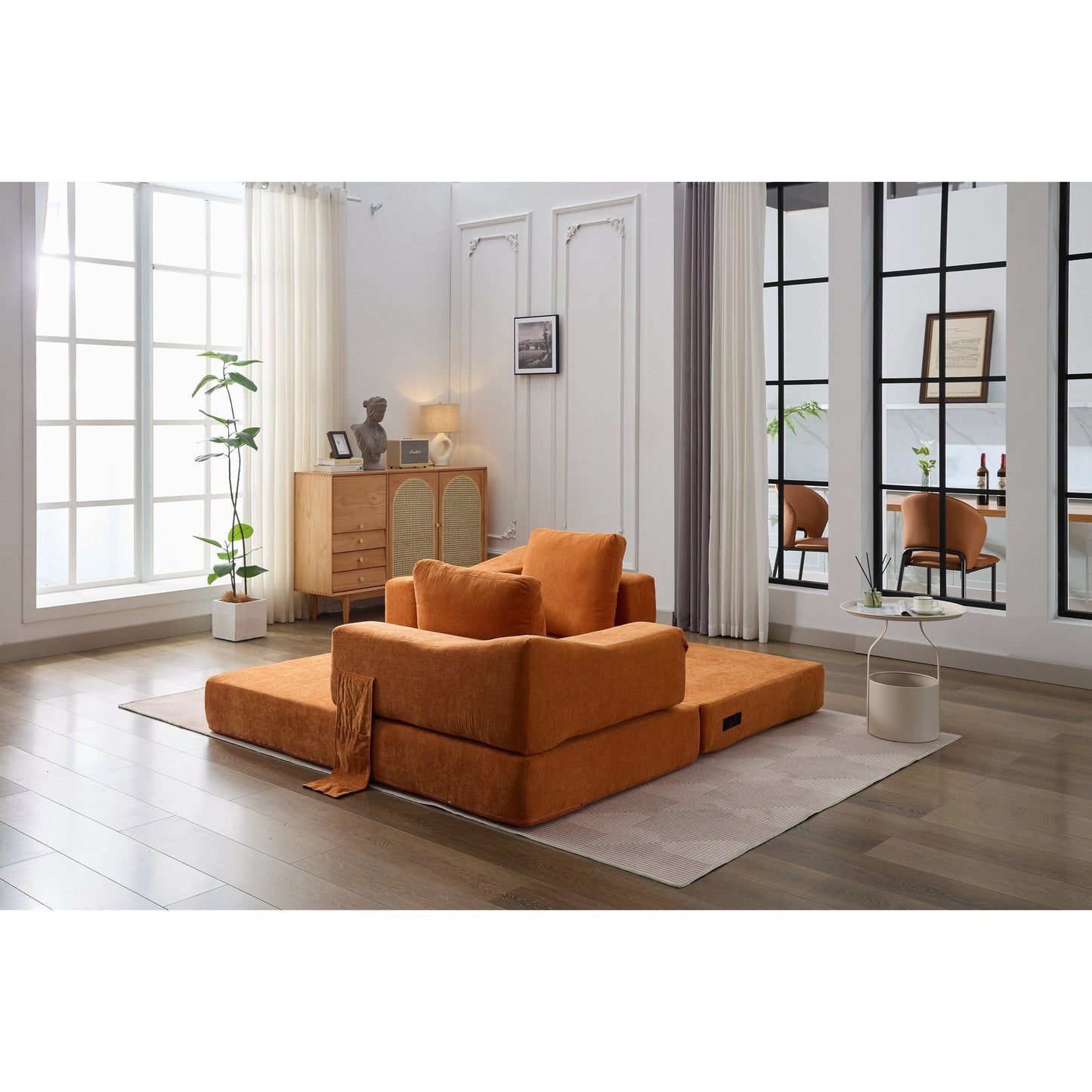 Canapé-lit convertible et canapé de sol avec dossier amovible, tissu chenille, idéal pour le salon ou la chambre.