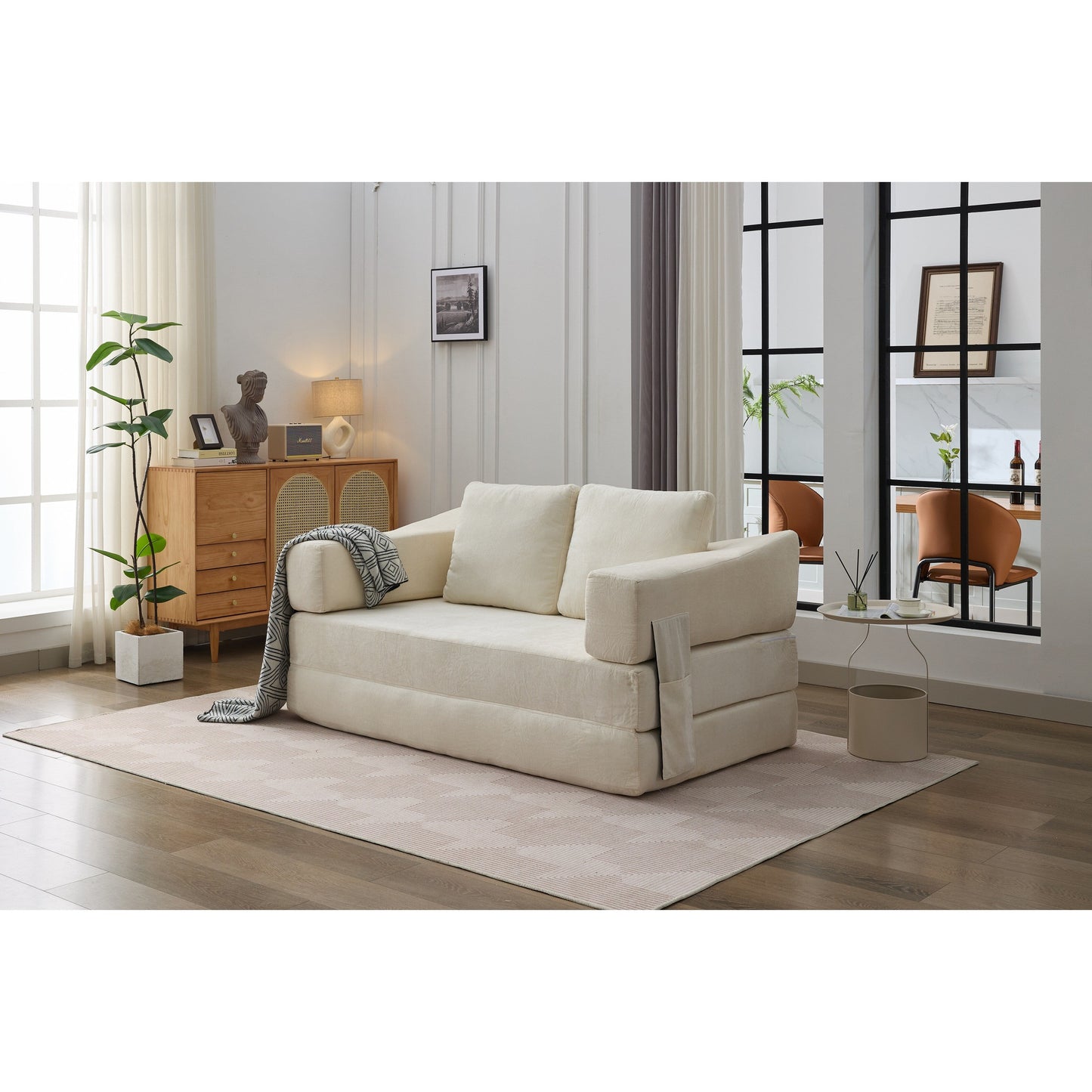 Canapé-lit convertible et canapé de sol avec dossier amovible, tissu chenille, idéal pour le salon ou la chambre.