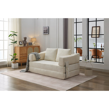 Canapé-lit convertible et canapé de sol avec dossier amovible, tissu chenille, idéal pour le salon ou la chambre.