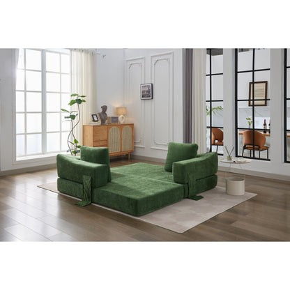 Canapé-lit convertible et canapé de sol avec dossier amovible, tissu chenille, idéal pour le salon ou la chambre.