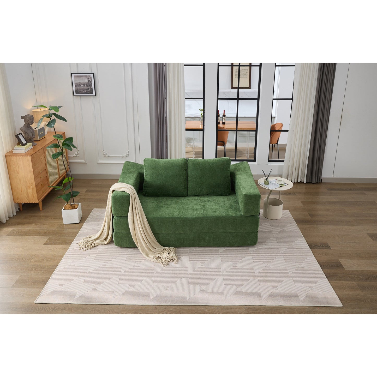 Canapé-lit convertible et canapé de sol avec dossier amovible, tissu chenille, idéal pour le salon ou la chambre.