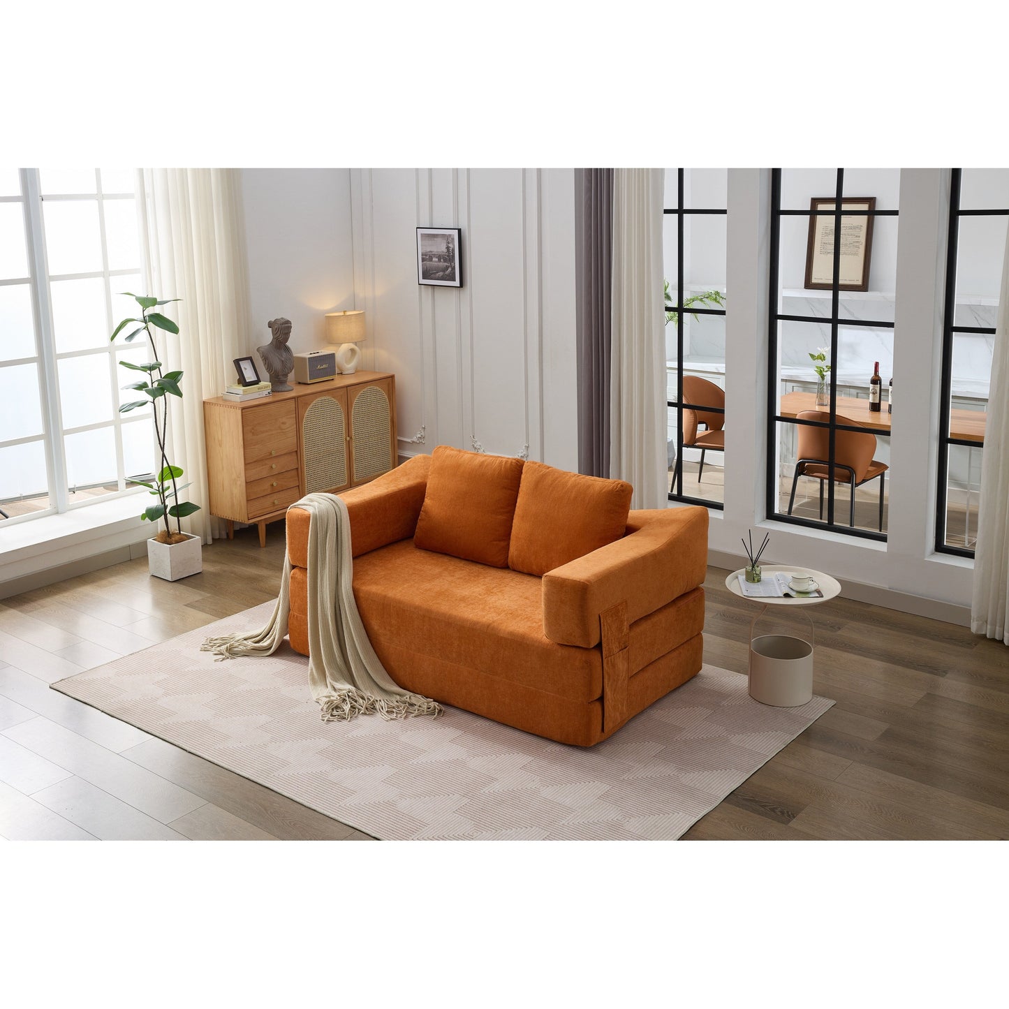 Canapé-lit convertible et canapé de sol avec dossier amovible, tissu chenille, idéal pour le salon ou la chambre.