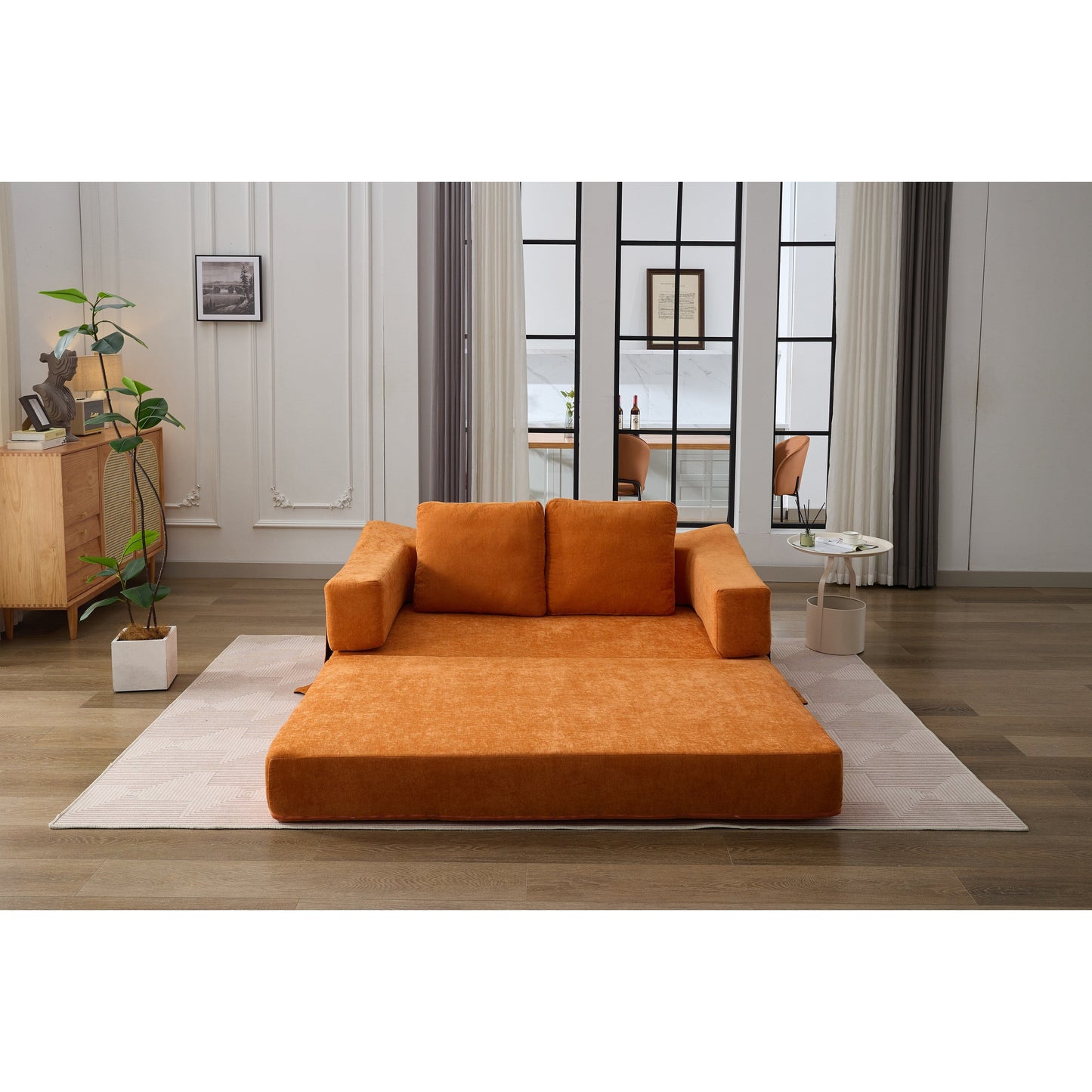 Canapé-lit convertible et canapé de sol avec dossier amovible, tissu chenille, idéal pour le salon ou la chambre.