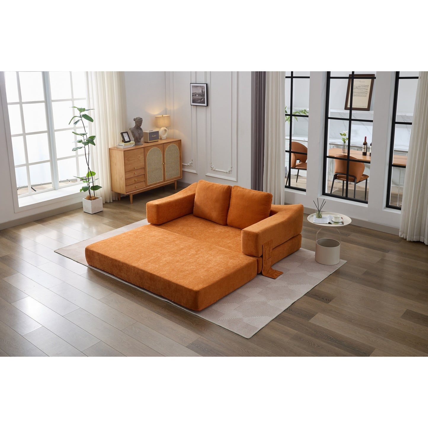 Canapé-lit convertible et canapé de sol avec dossier amovible, tissu chenille, idéal pour le salon ou la chambre.