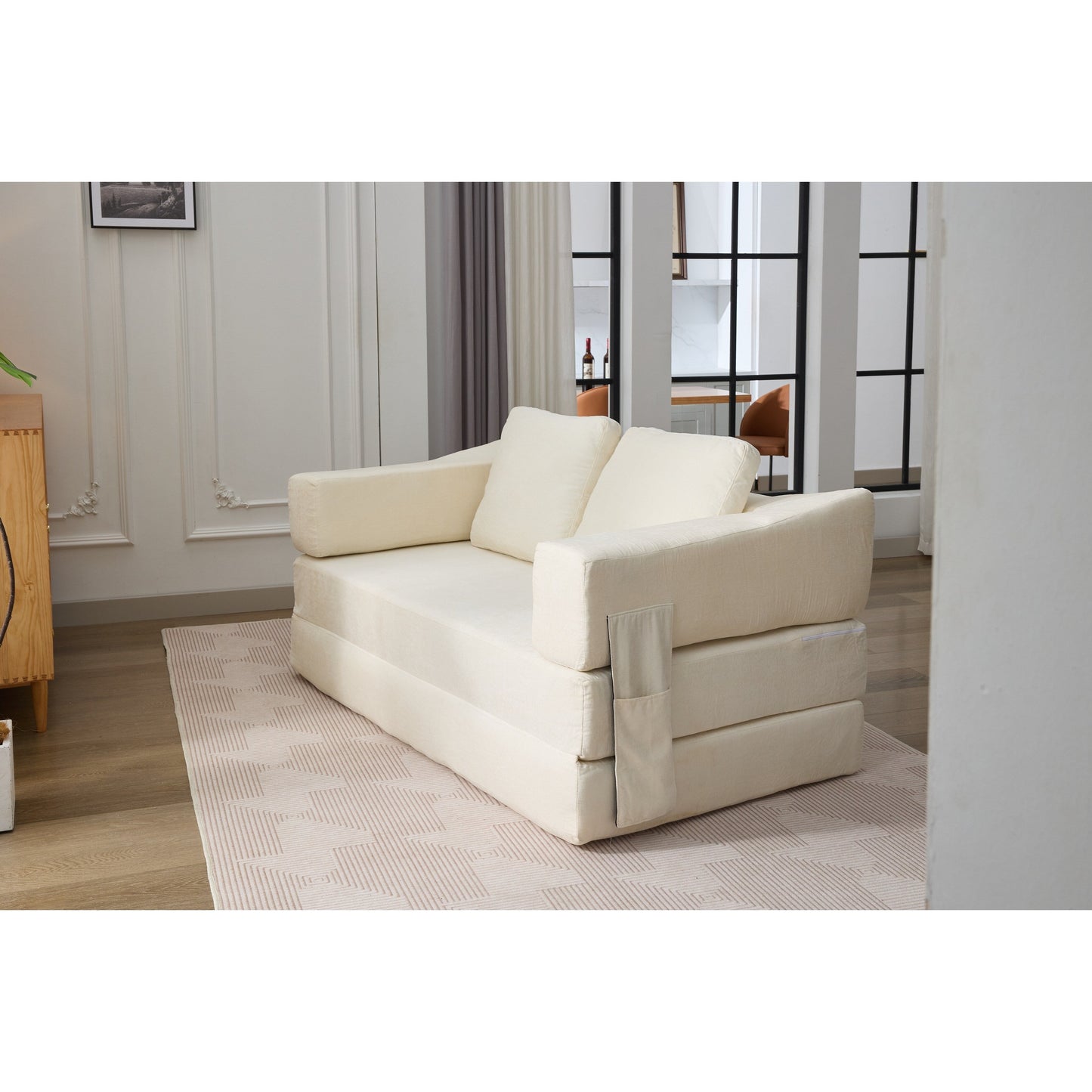 Canapé-lit convertible et canapé de sol avec dossier amovible, tissu chenille, idéal pour le salon ou la chambre.