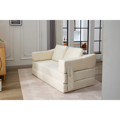 Canapé-lit convertible et canapé de sol avec dossier amovible, tissu chenille, idéal pour le salon ou la chambre.