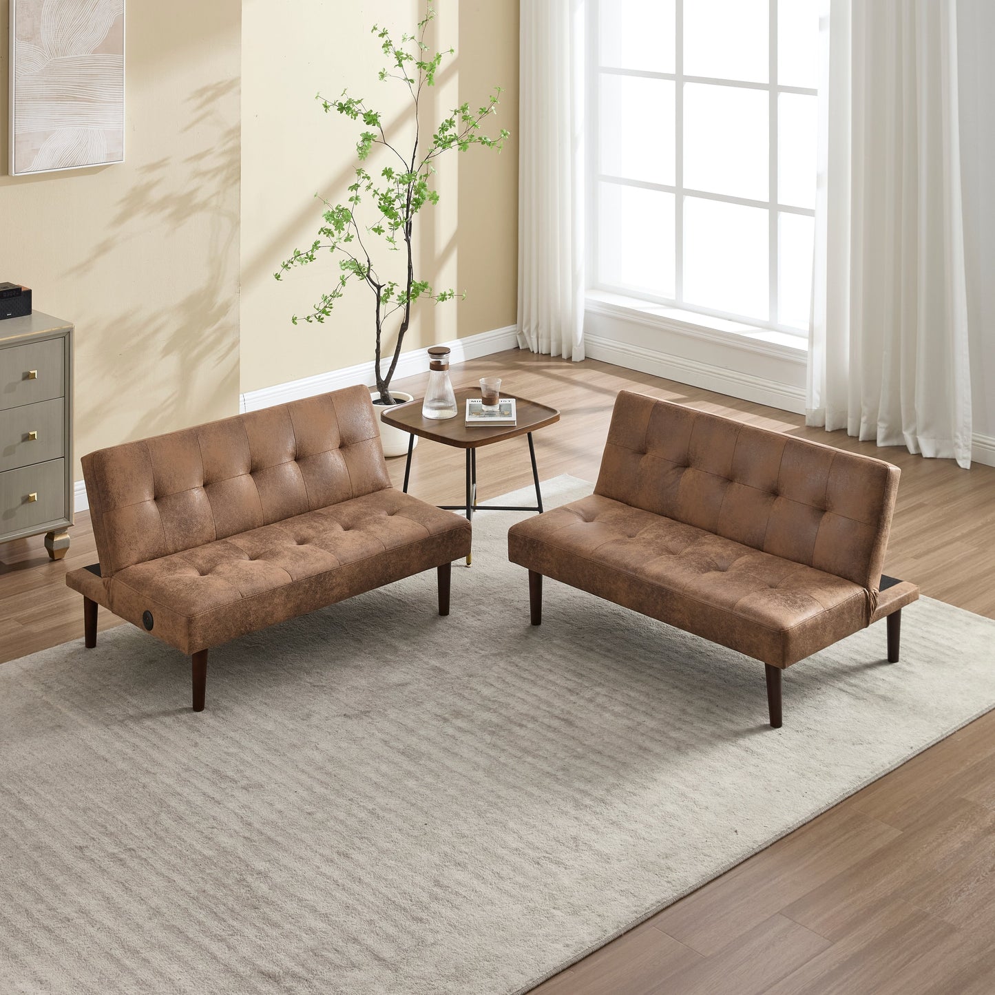 Canapé-lit pliable tendance haut de gamme en flanelle, dossier réglable, inclinable, futon, canapé moderne et tendance avec port de chargement