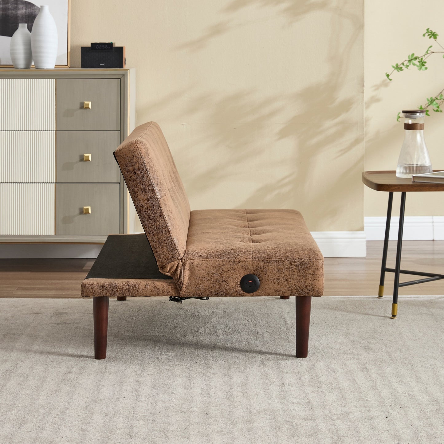 Canapé-lit pliable tendance haut de gamme en flanelle, dossier réglable, inclinable, futon, canapé moderne et tendance avec port de chargement