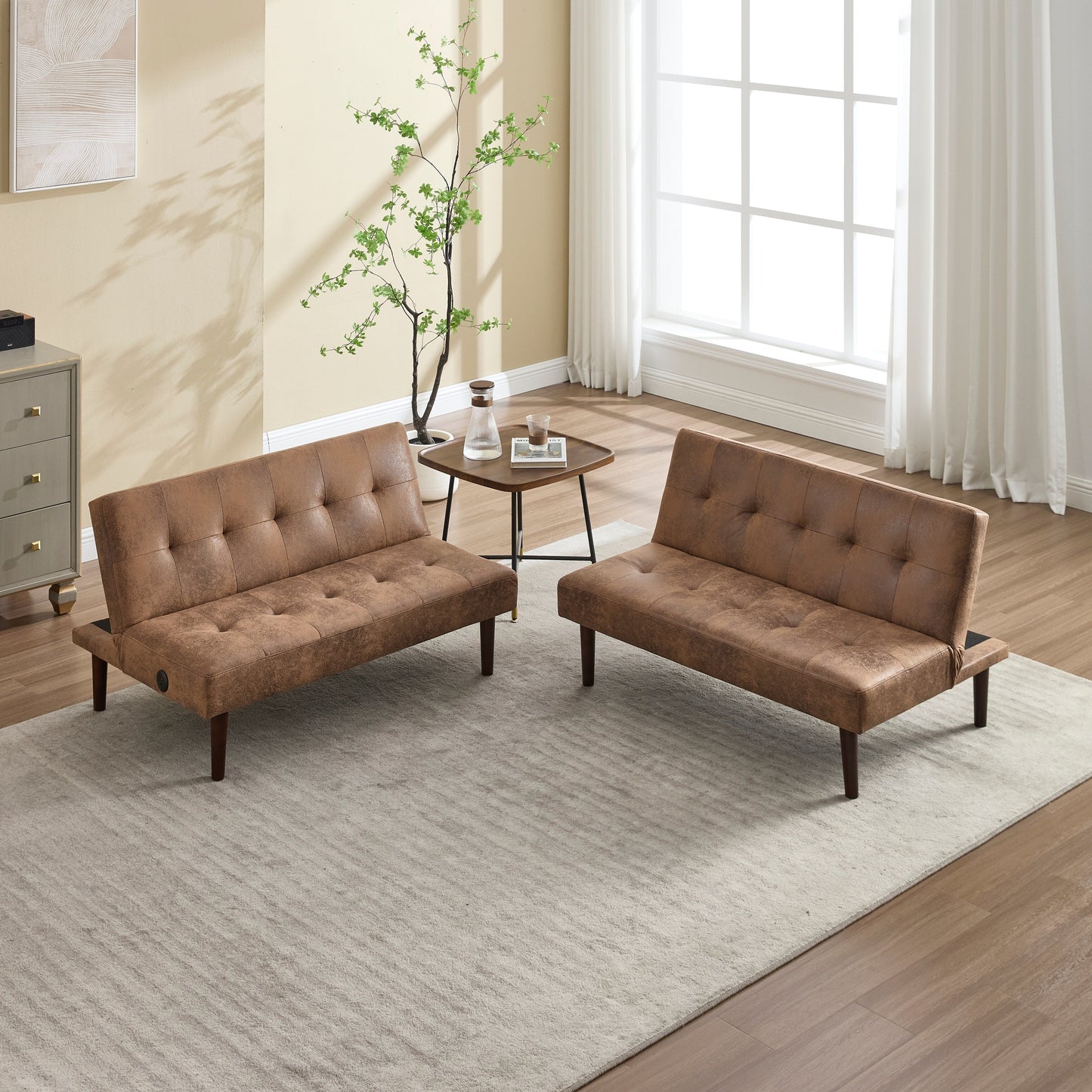 Canapé-lit pliable tendance haut de gamme en flanelle, dossier réglable, inclinable, futon, canapé moderne et tendance avec port de chargement