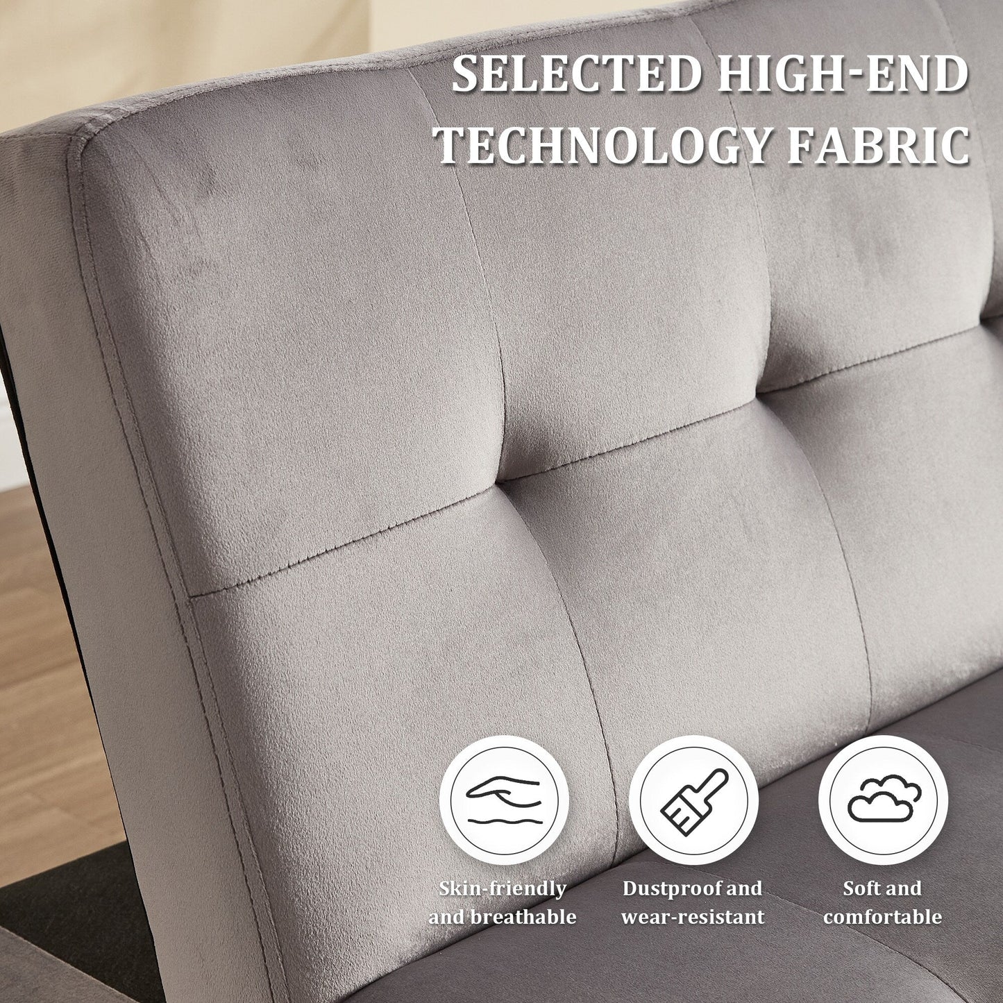 Canapé-lit pliable tendance haut de gamme en flanelle, dossier réglable, inclinable, futon, canapé moderne et tendance avec port de chargement