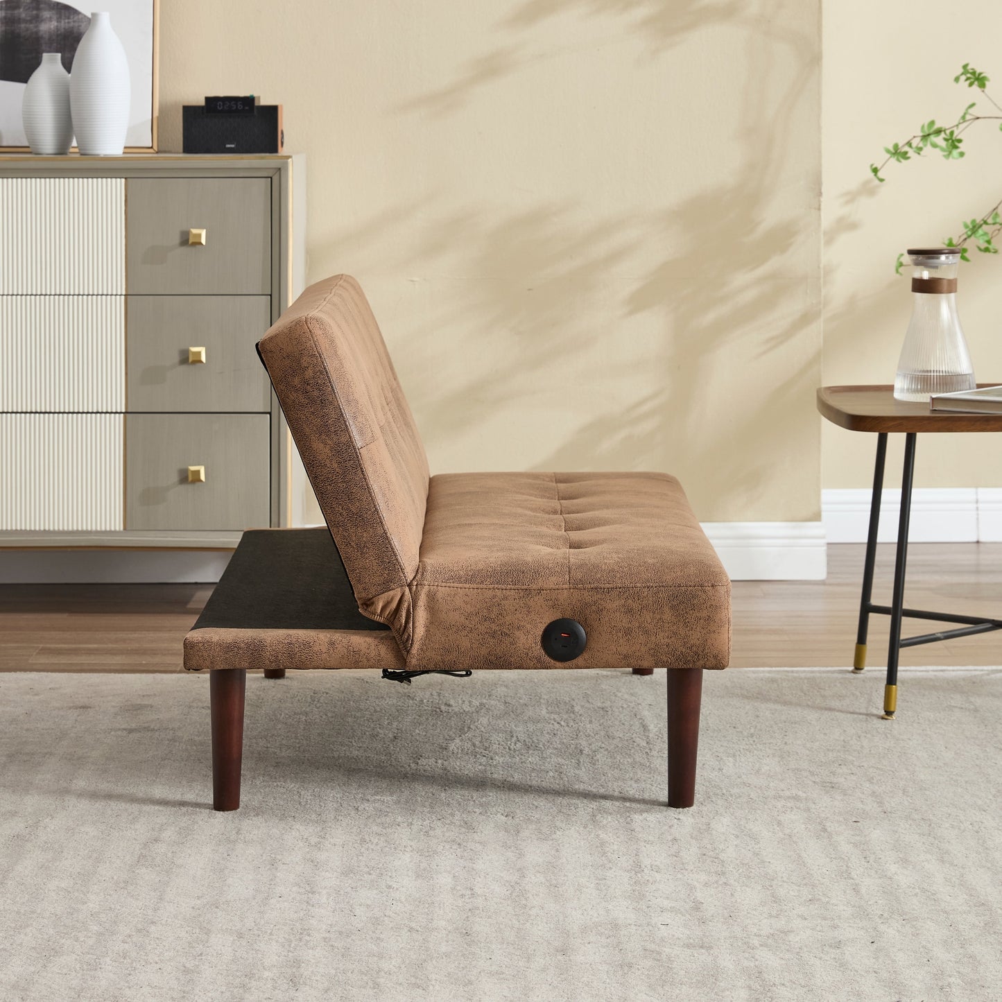 Canapé-lit pliable tendance haut de gamme en flanelle, dossier réglable, inclinable, futon, canapé moderne et tendance avec port de chargement