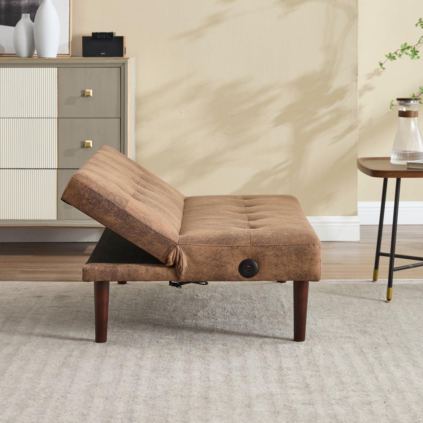 Canapé-lit pliable tendance haut de gamme en flanelle, dossier réglable, inclinable, futon, canapé moderne et tendance avec port de chargement