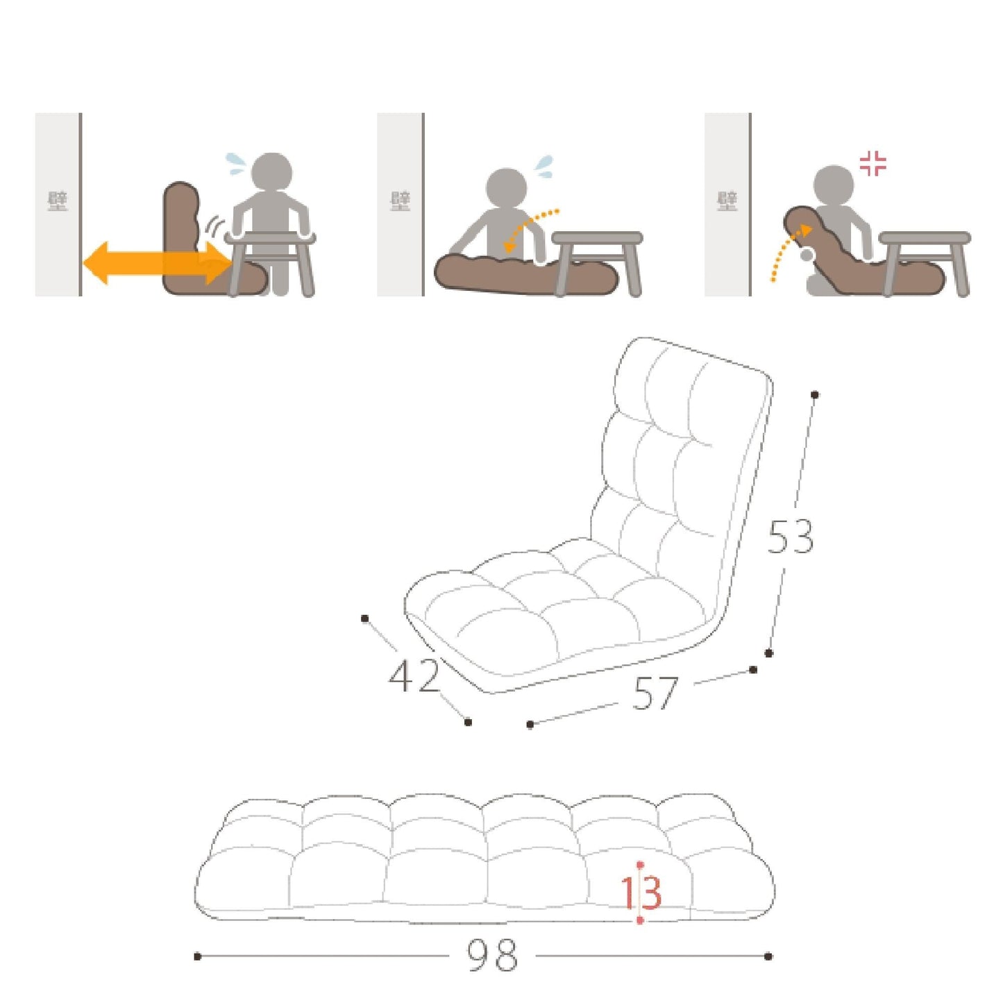 Chaise longue pliante pour salon et chambre à coucher, 5 positions d'inclinaison, canapé de loisirs pliable réglable, canapé de jeu vidéo