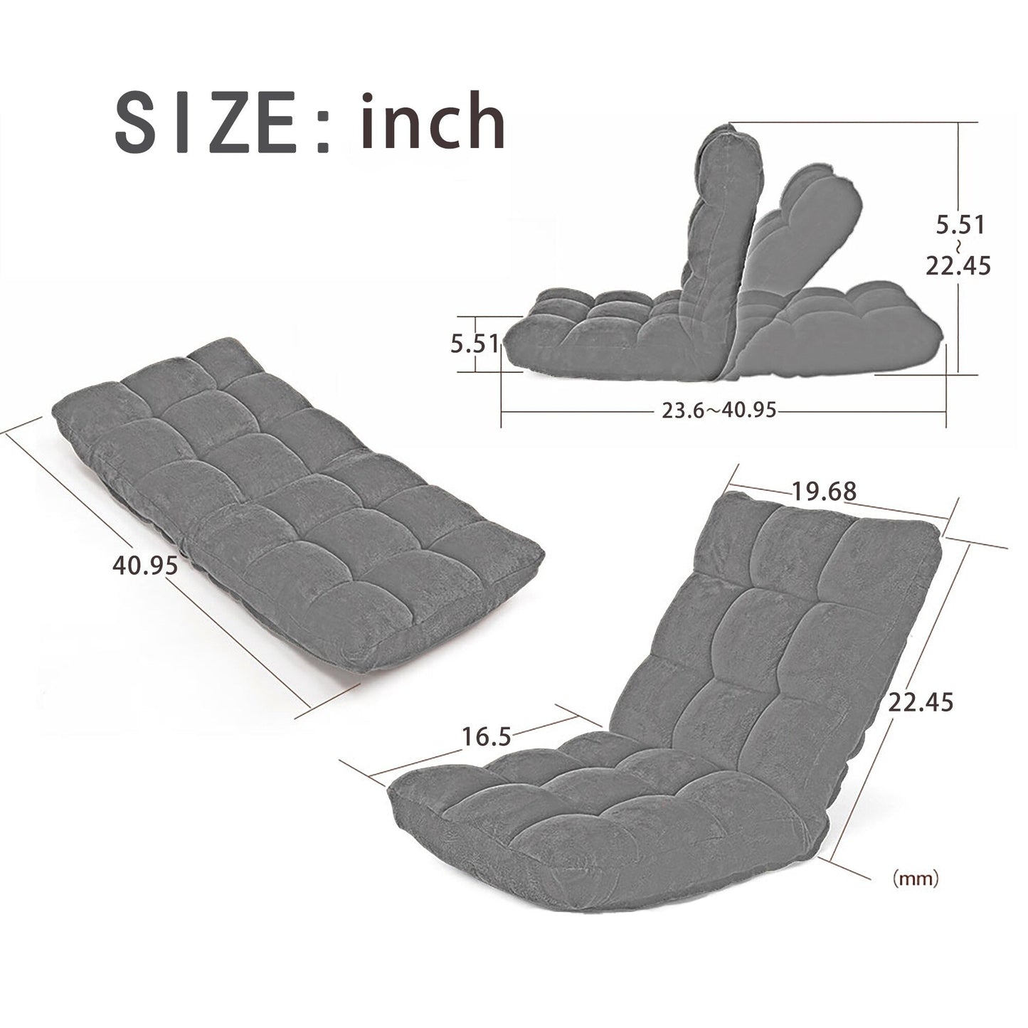 Chaise longue pliante pour salon et chambre à coucher, 5 positions d'inclinaison, canapé de loisirs pliable réglable, canapé de jeu vidéo