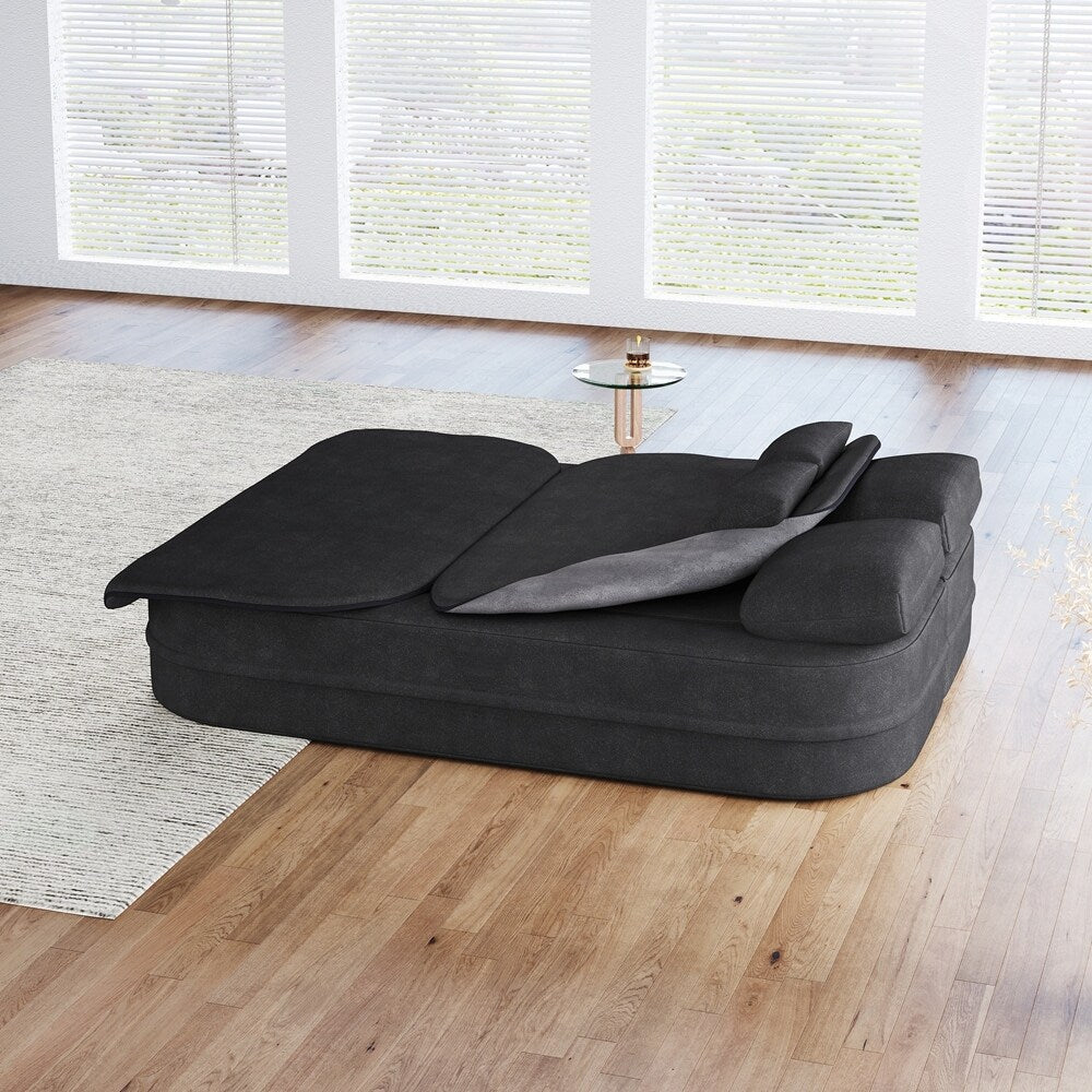 Canapé-lit pliant avec cadre fixe et matelas convertible en mousse avec couverture
