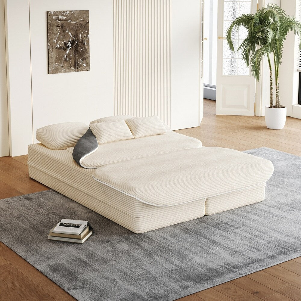Canapé-lit pliant avec cadre fixe et matelas convertible en mousse avec couverture
