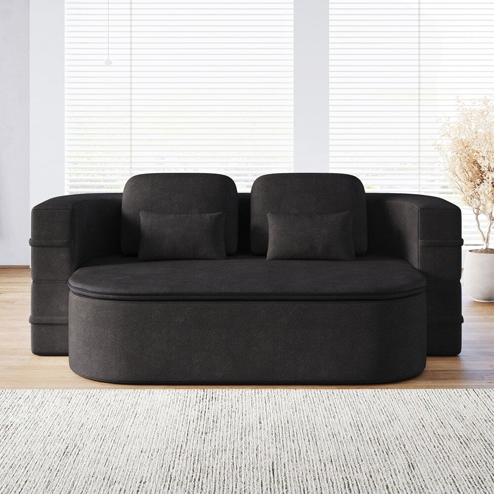 Canapé-lit pliant avec cadre fixe et matelas convertible en mousse avec couverture