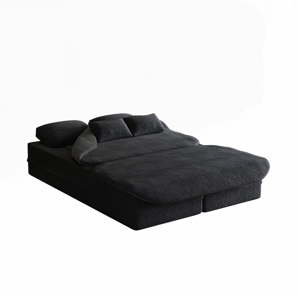 Canapé-lit pliant avec cadre fixe et matelas convertible en mousse avec couverture
