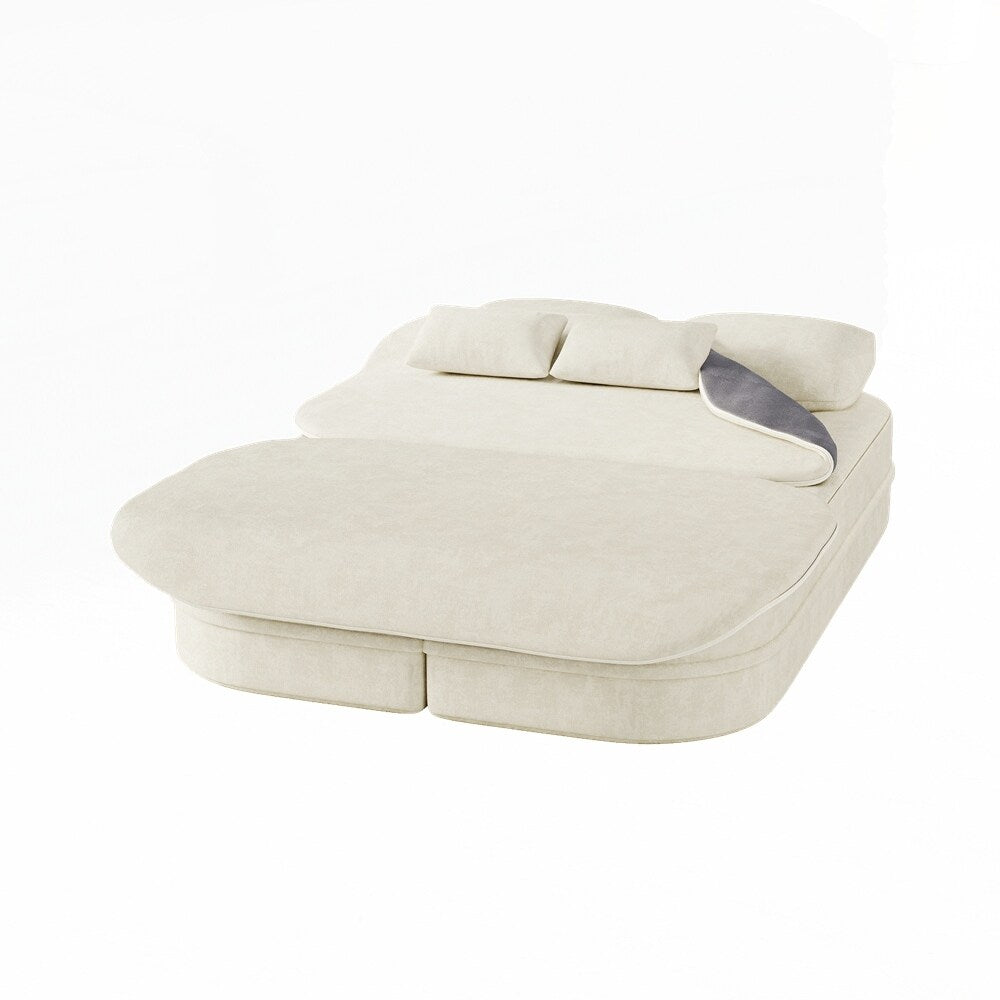 Canapé-lit pliant avec cadre fixe et matelas convertible en mousse avec couverture