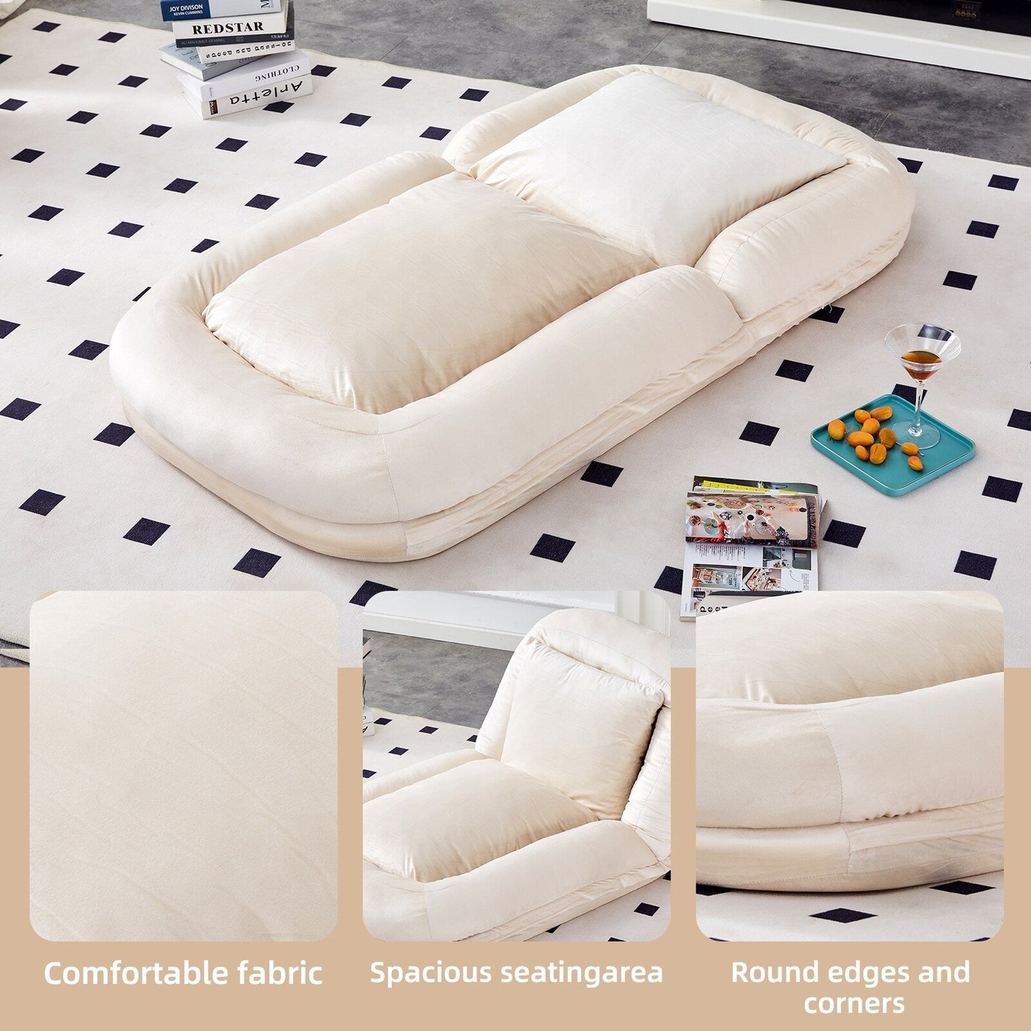 Fauteuil pliant avec 5 positions réglables, fauteuil de sol moelleux pour jeux, méditation et détente