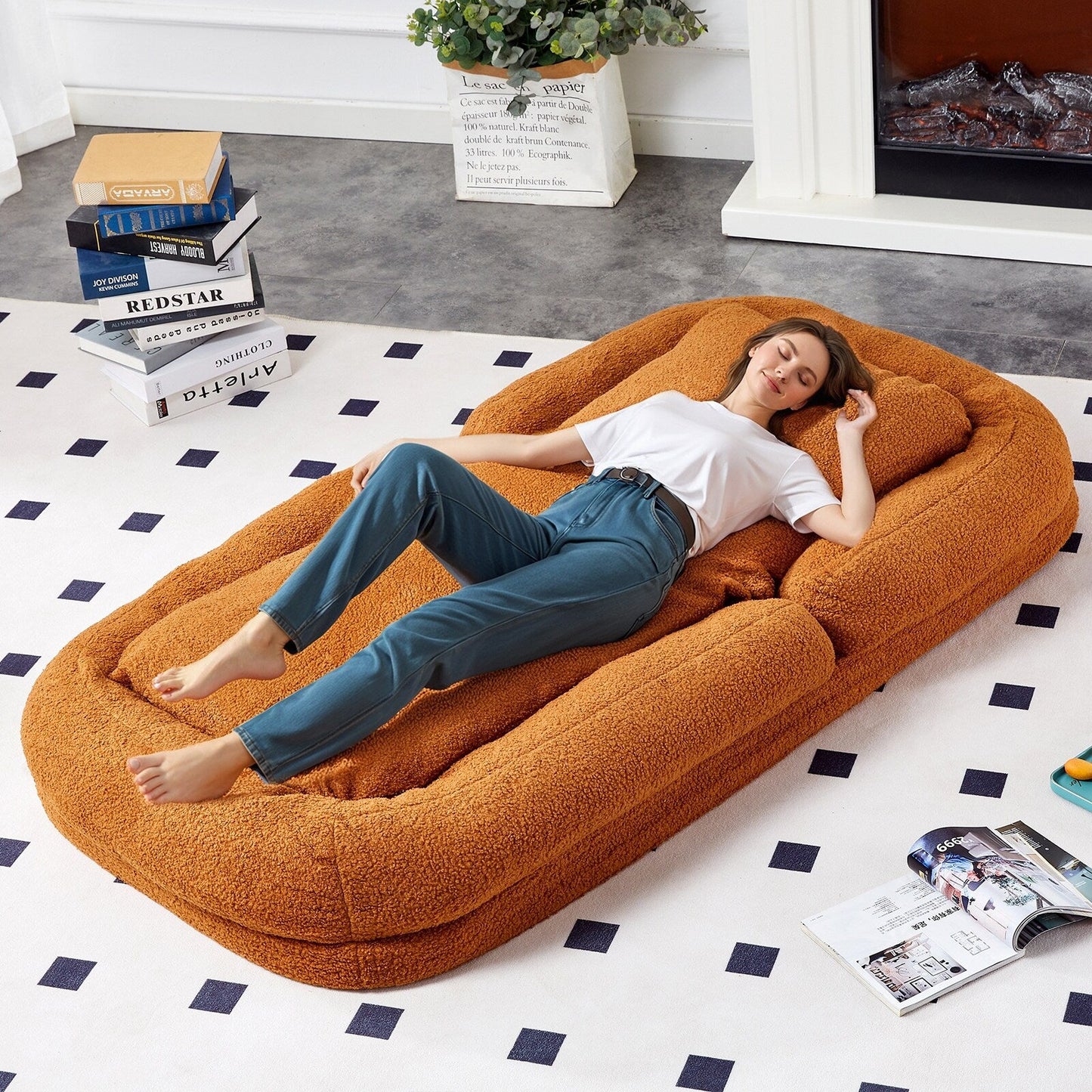 Fauteuil pliant avec 5 positions réglables, fauteuil de sol moelleux pour jeux, méditation et détente