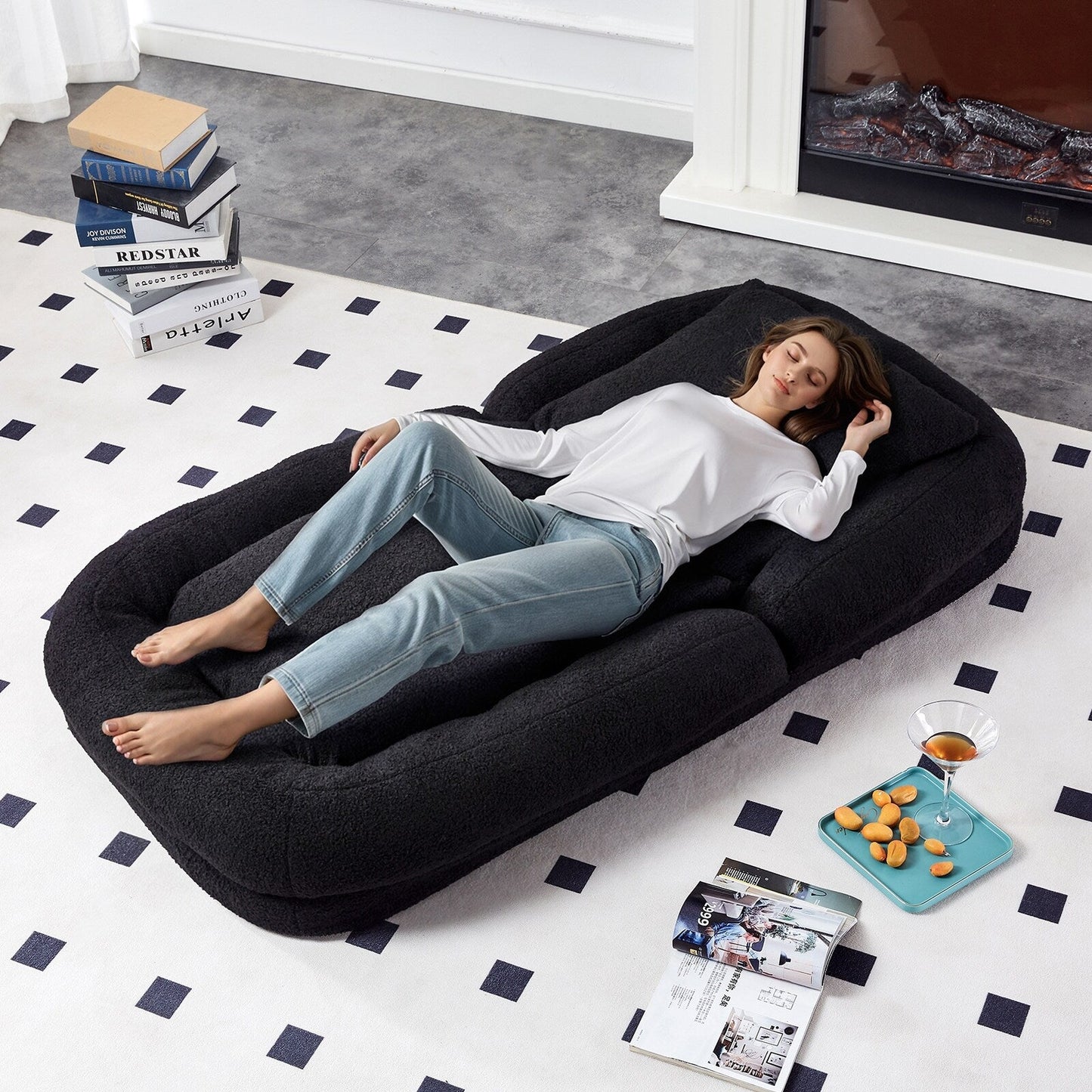 Fauteuil pliant avec 5 positions réglables, fauteuil de sol moelleux pour jeux, méditation et détente