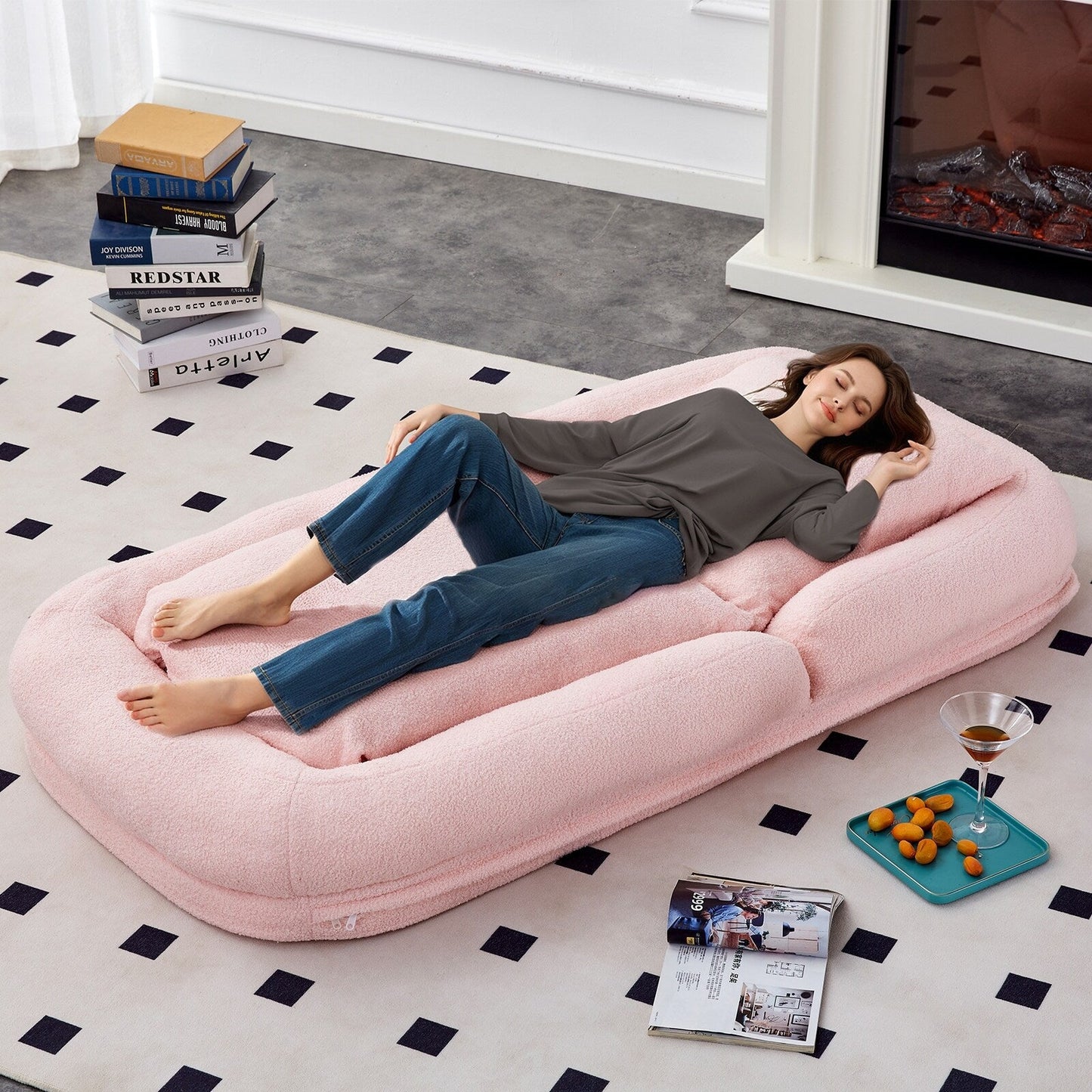 Fauteuil pliant avec 5 positions réglables, fauteuil de sol moelleux pour jeux, méditation et détente