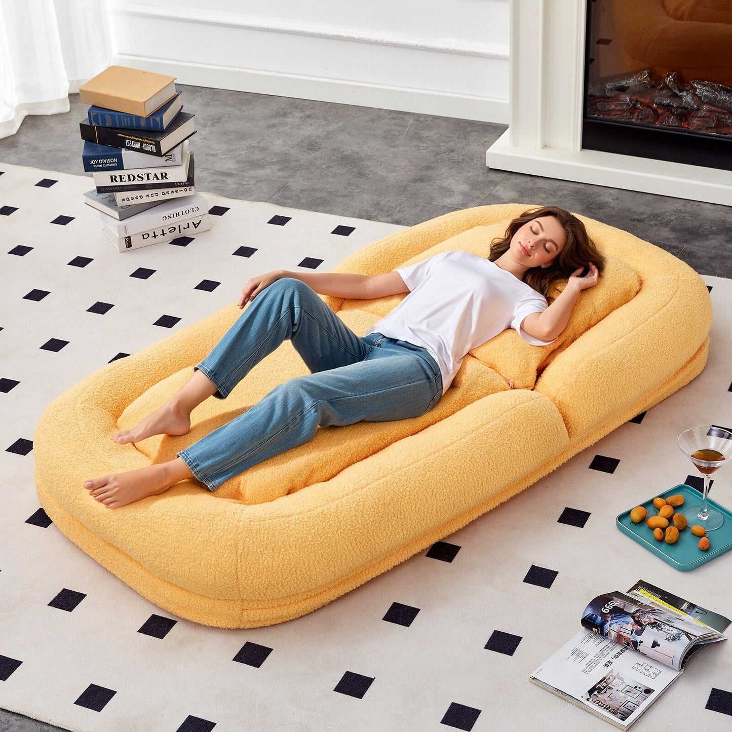 Fauteuil pliant avec 5 positions réglables, fauteuil de sol moelleux pour jeux, méditation et détente