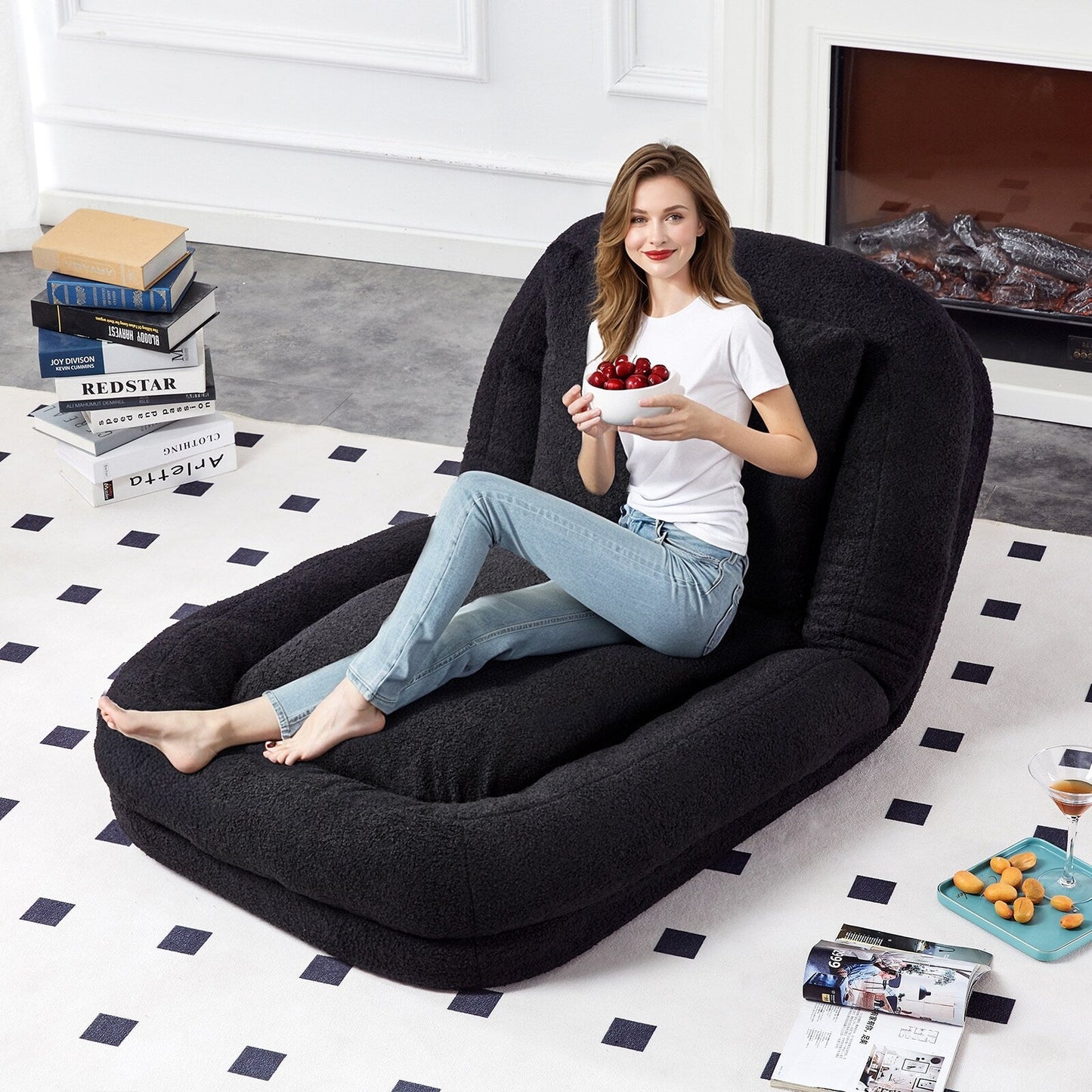 Fauteuil pliant avec 5 positions réglables, fauteuil de sol moelleux pour jeux, méditation et détente