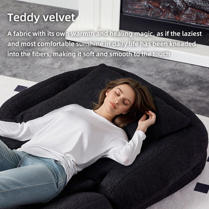 Fauteuil pliant avec 5 positions réglables, fauteuil de sol moelleux pour jeux, méditation et détente