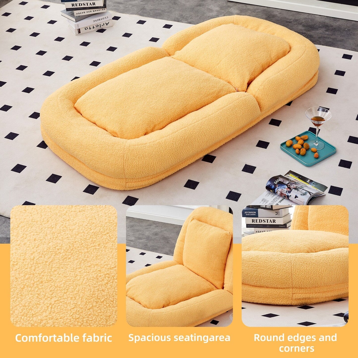 Fauteuil pliant avec 5 positions réglables, fauteuil de sol moelleux pour jeux, méditation et détente