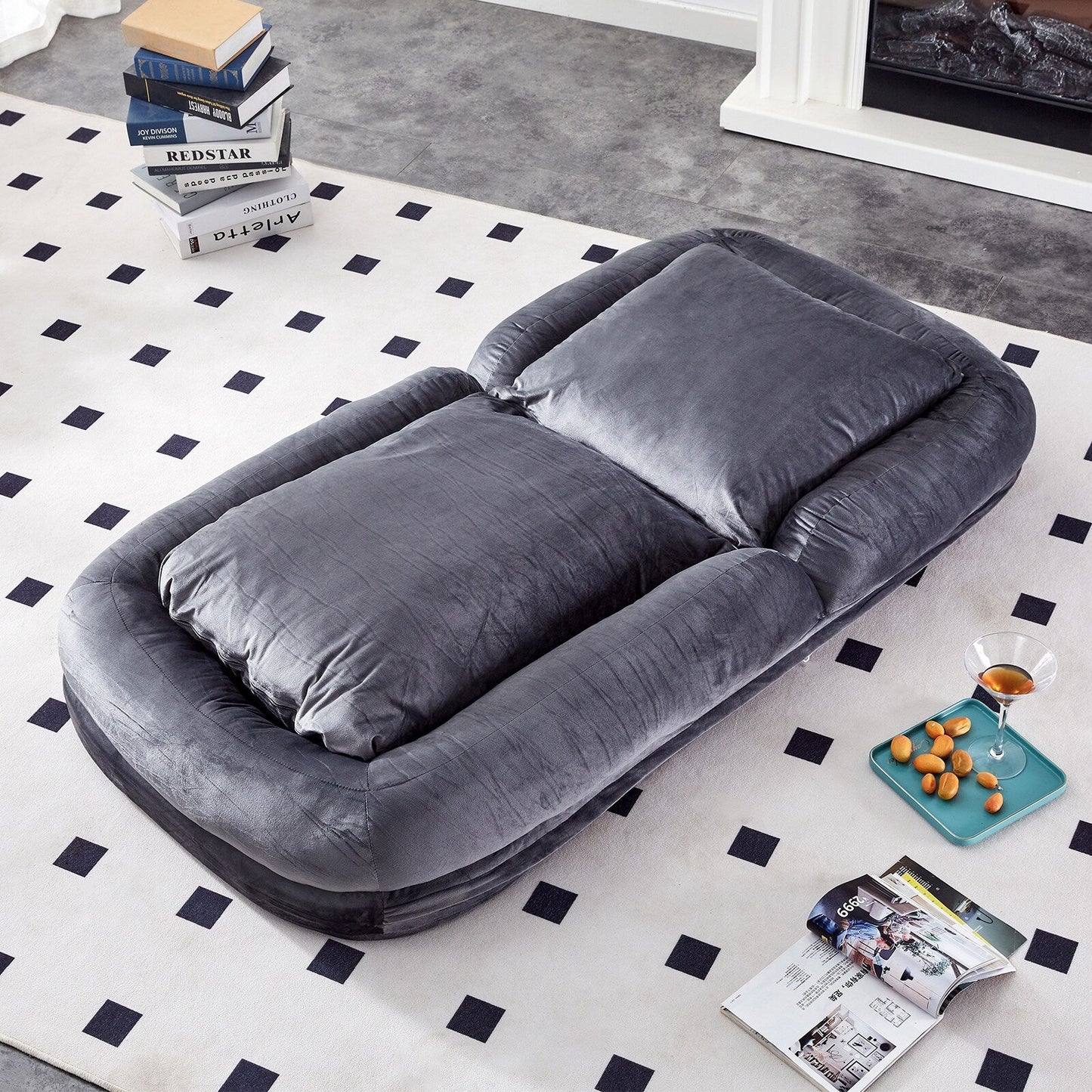 Fauteuil pliant avec 5 positions réglables, fauteuil de sol moelleux pour jeux, méditation et détente