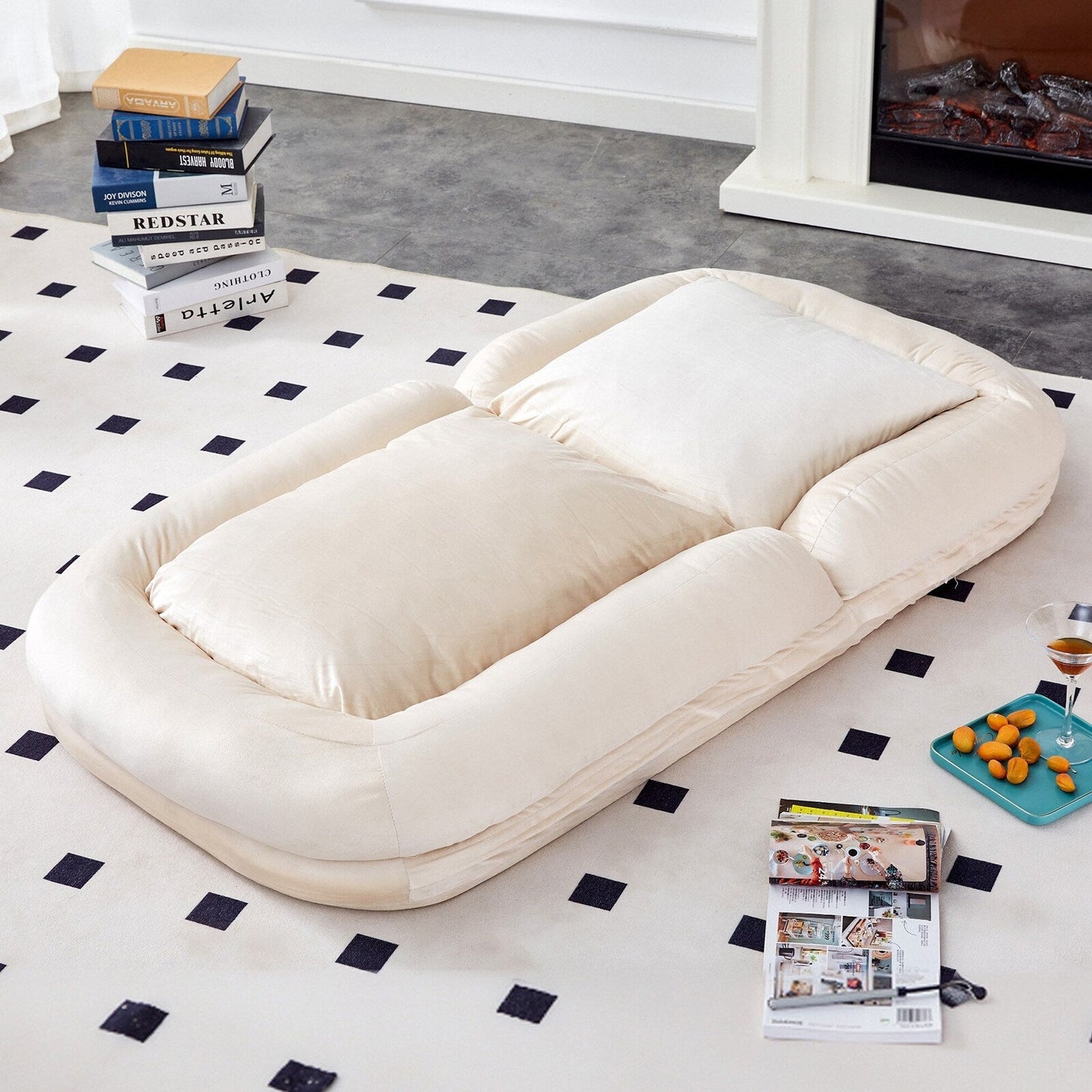 Fauteuil pliant avec 5 positions réglables, fauteuil de sol moelleux pour jeux, méditation et détente