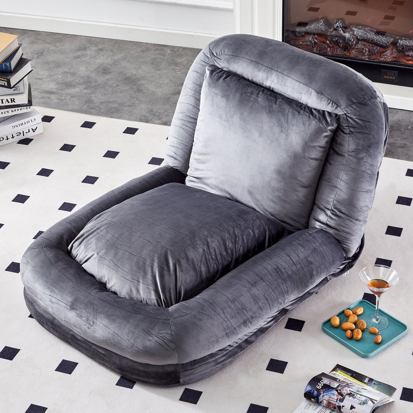 Fauteuil pliant avec 5 positions réglables, fauteuil de sol moelleux pour jeux, méditation et détente