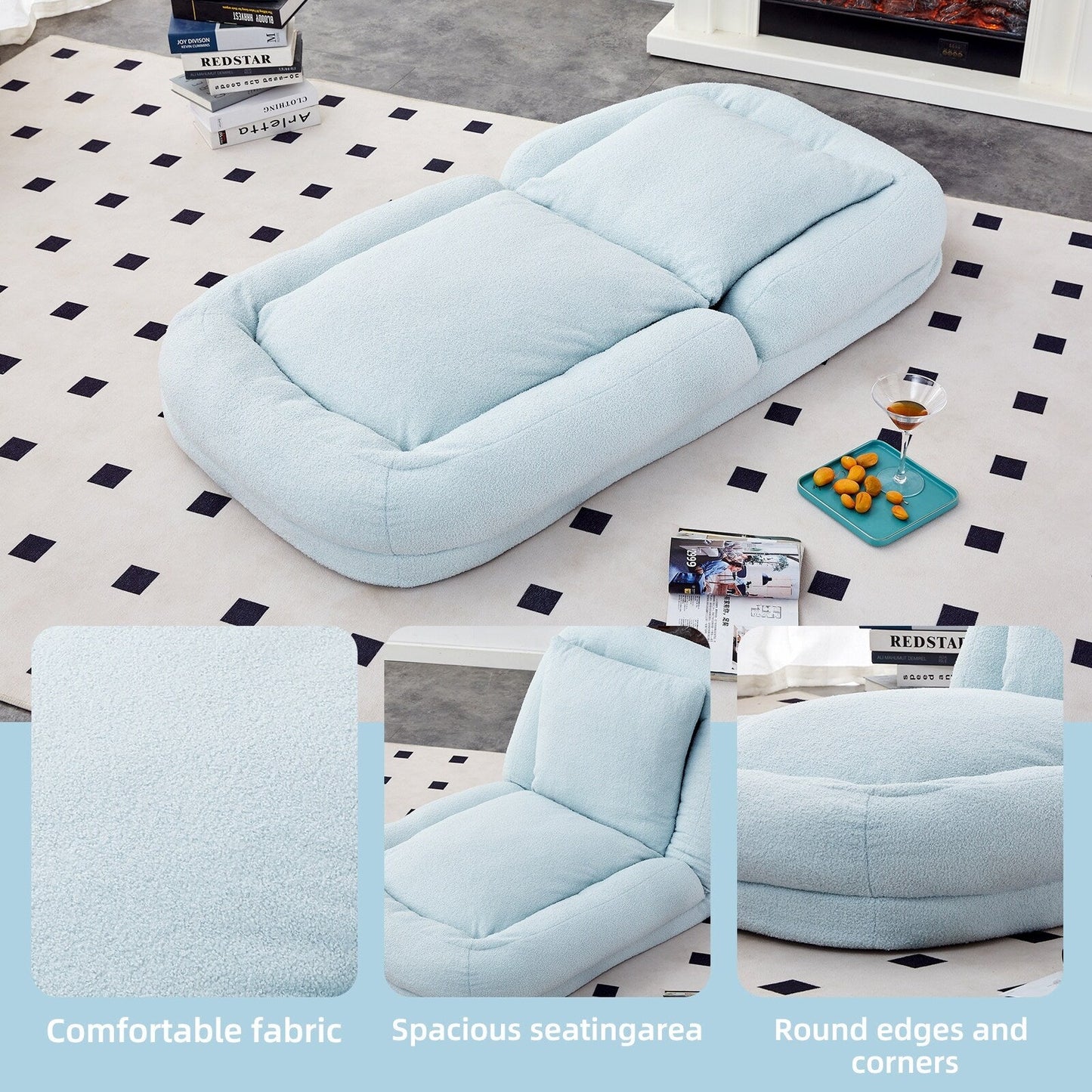 Fauteuil pliant avec 5 positions réglables, fauteuil de sol moelleux pour jeux, méditation et détente